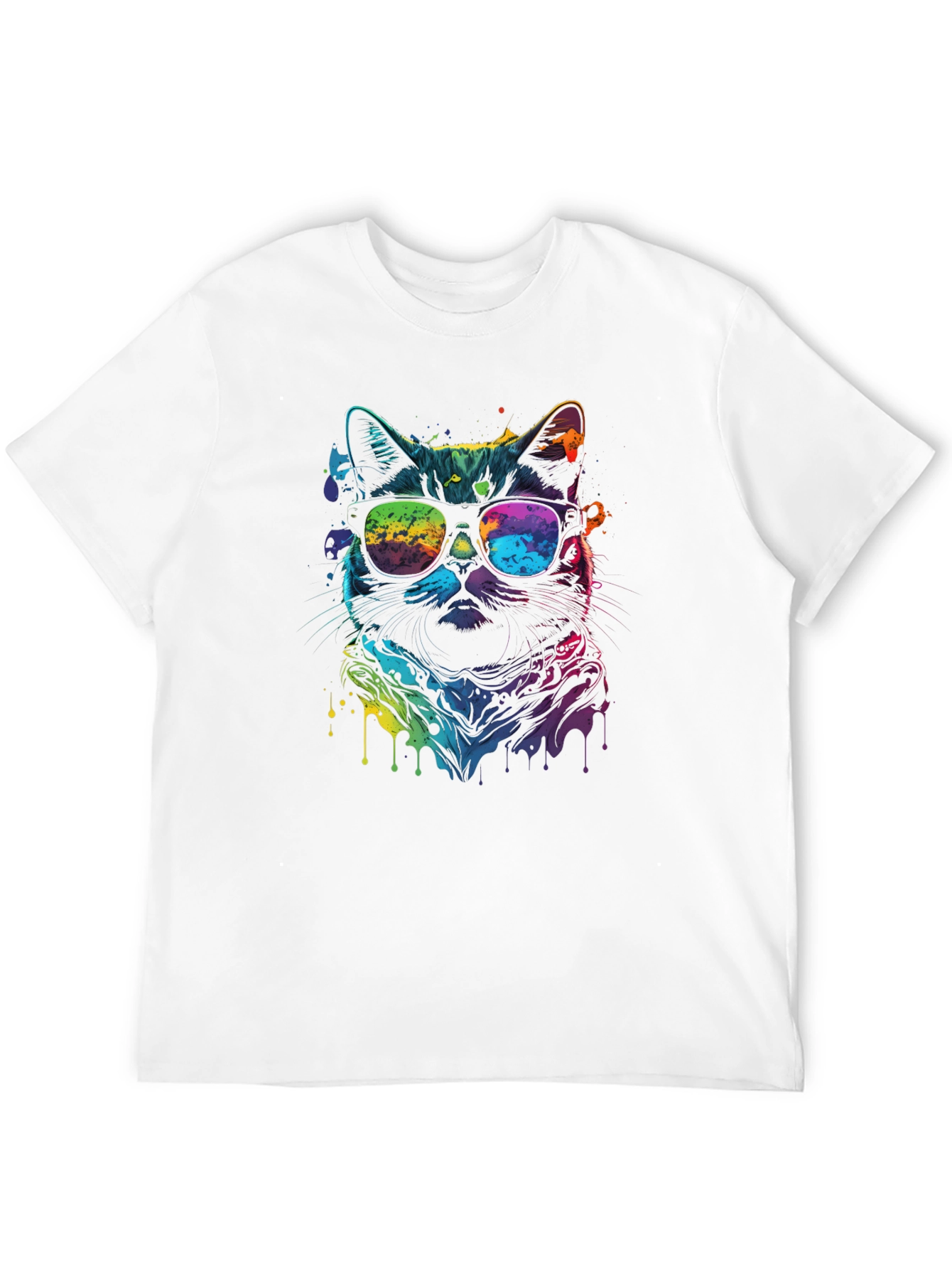 Black Cool Cat Tee - Vibrant Rainbow Graphic view 12