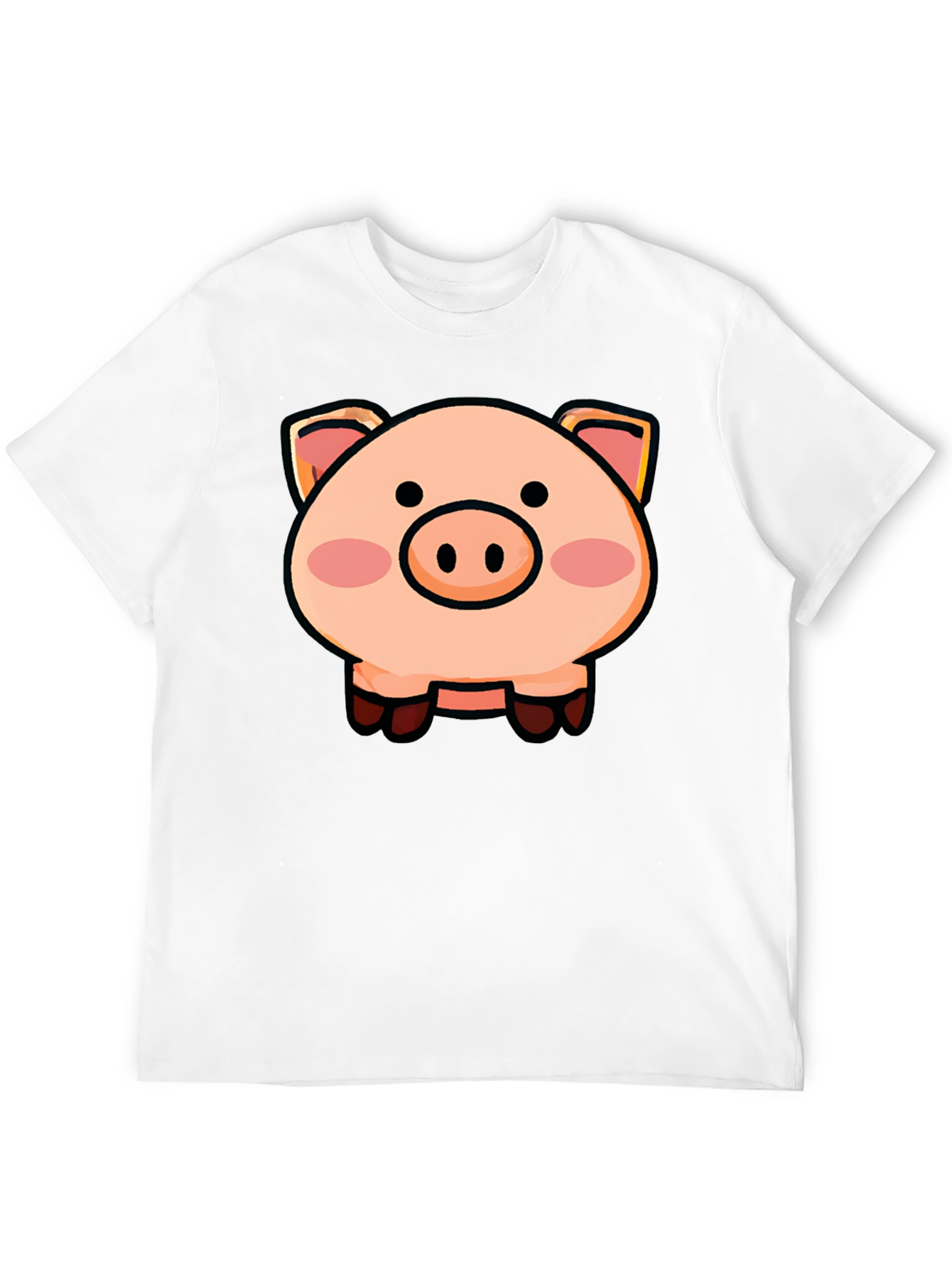 Black Cartoon Pig Graphic Tee - Unisex Black T-Shirt view 12