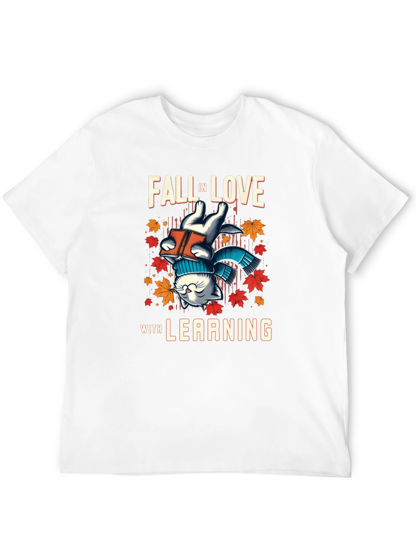 Black Fall in Love with Learning Cat T-Shirt view 12