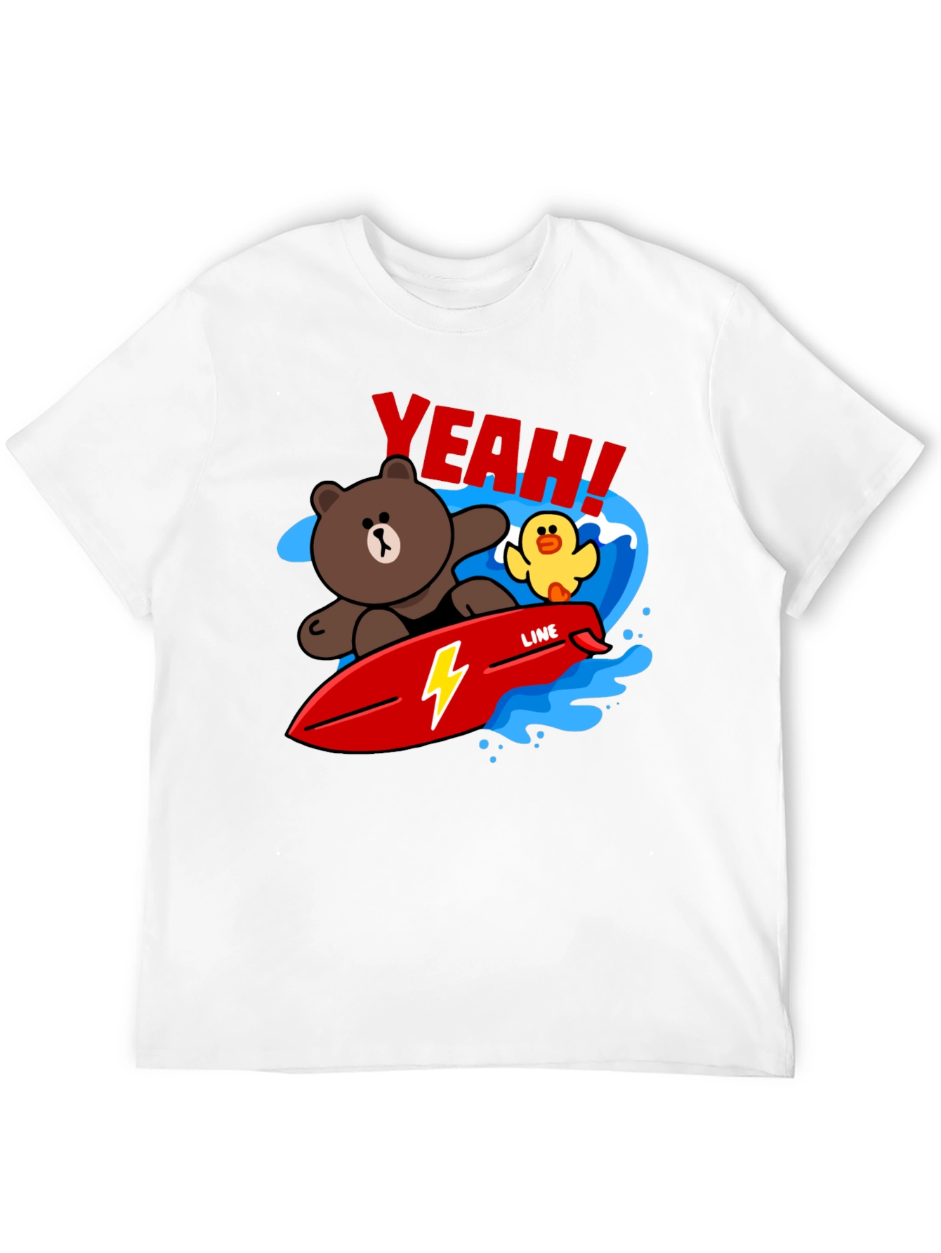 Black Cartoon Bear Surfing Graphic T-Shirt view 12