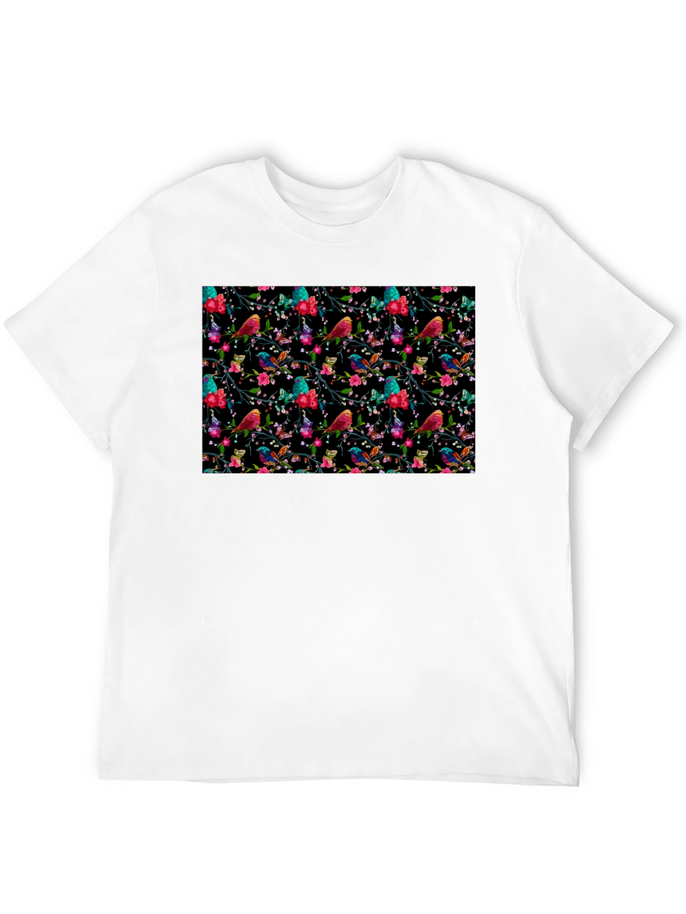 Black Floral Bird Print Black Tee view 12