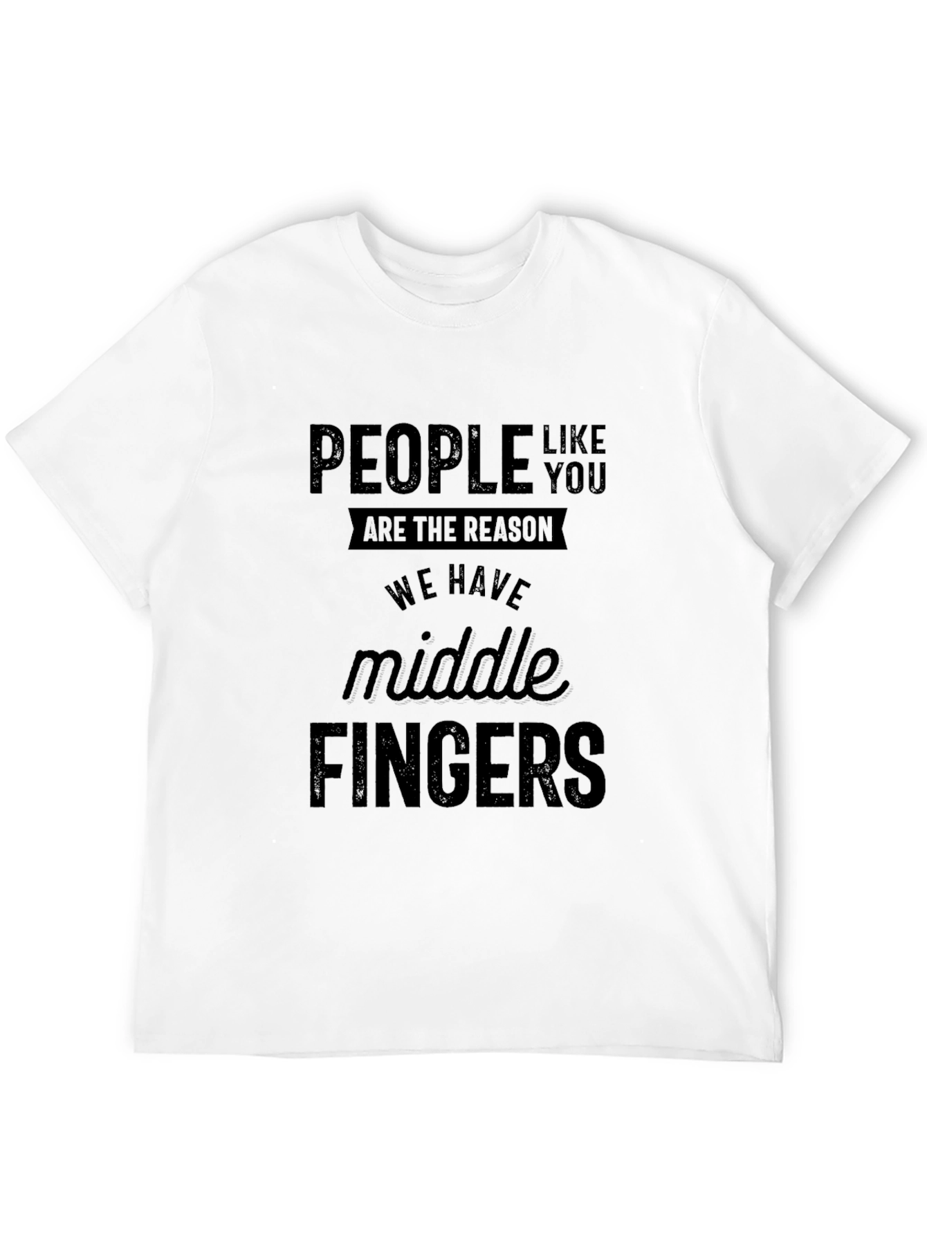 Black Funny Middle Finger Graphic Tee - Black Cotton Blend view 12