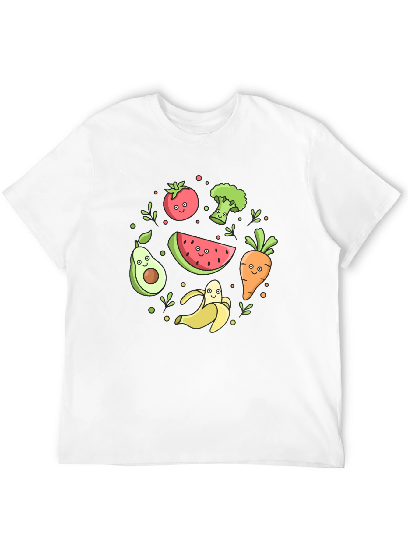 Cute Cartoon Fruits and Veggies Graphic Tee - 12