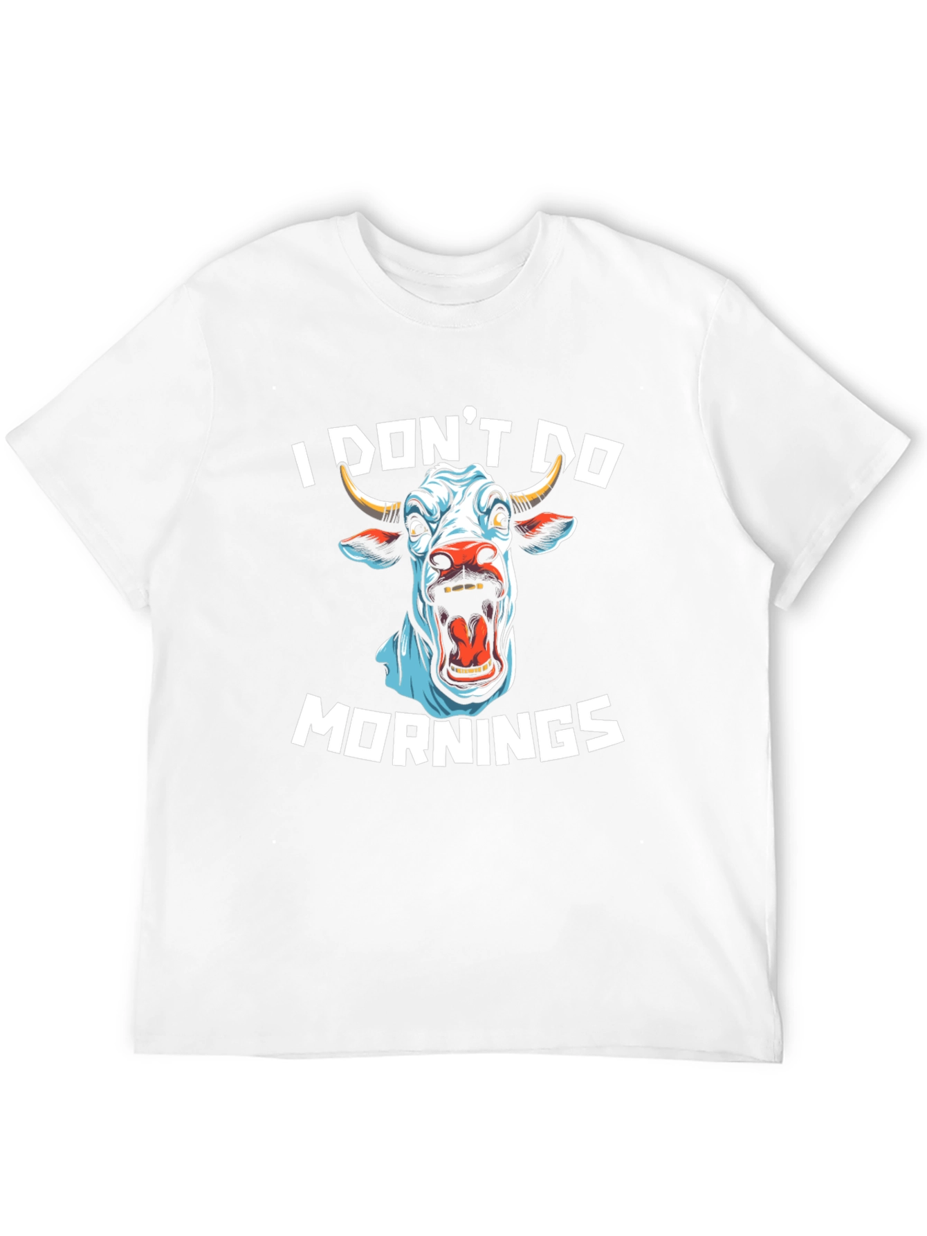 Black Funny I Don't Do Mornings Cow Graphic Black T-Shirt view 12