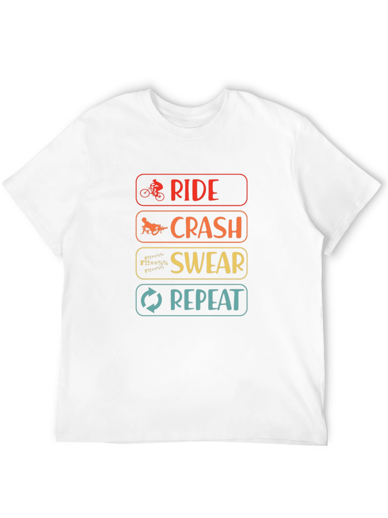 Black Ride Crash Swear Repeat T-Shirt - Mountain Bike Humor Tee view 12
