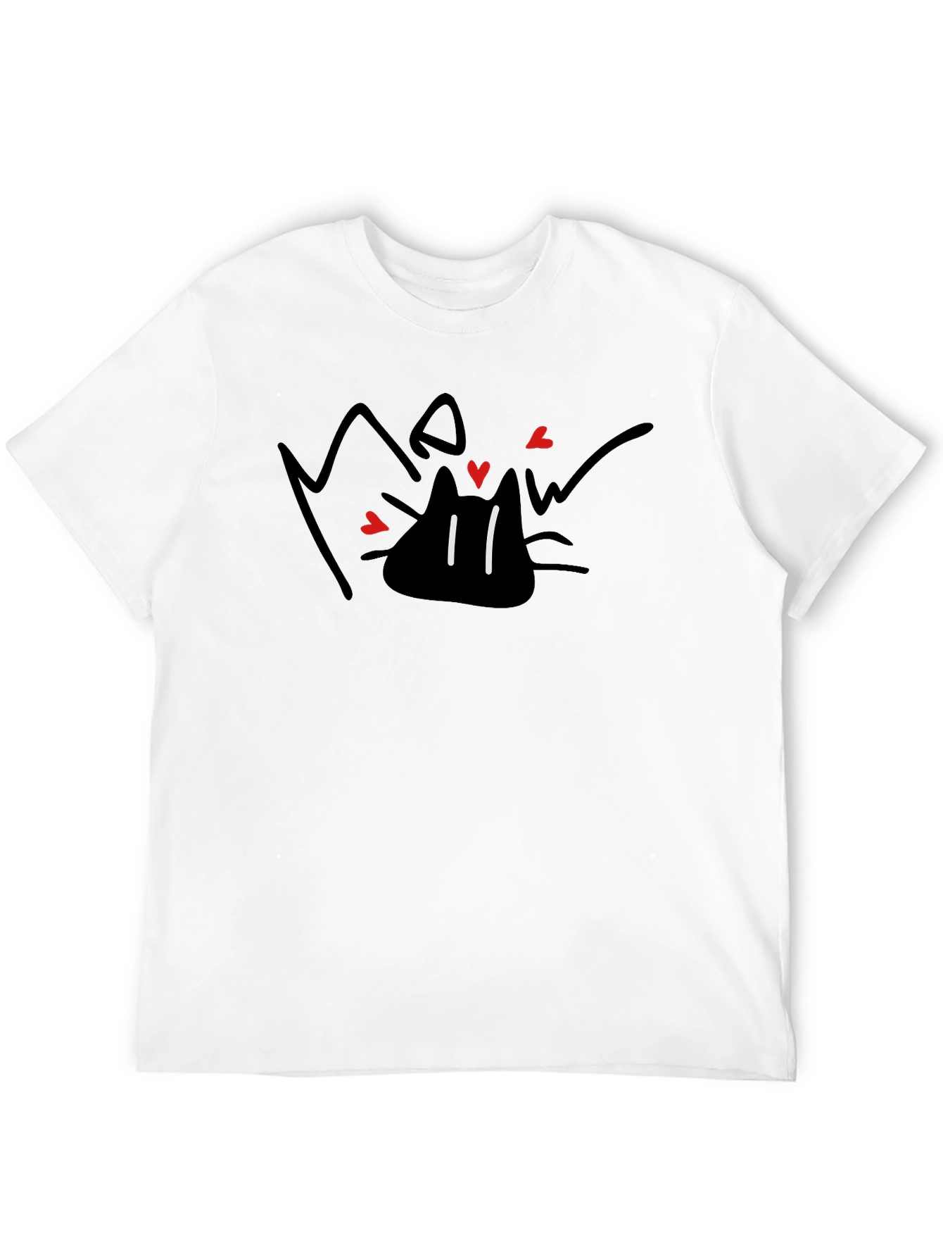Black Meow Cat Lover Black T-Shirt - Whimsical Design view 12