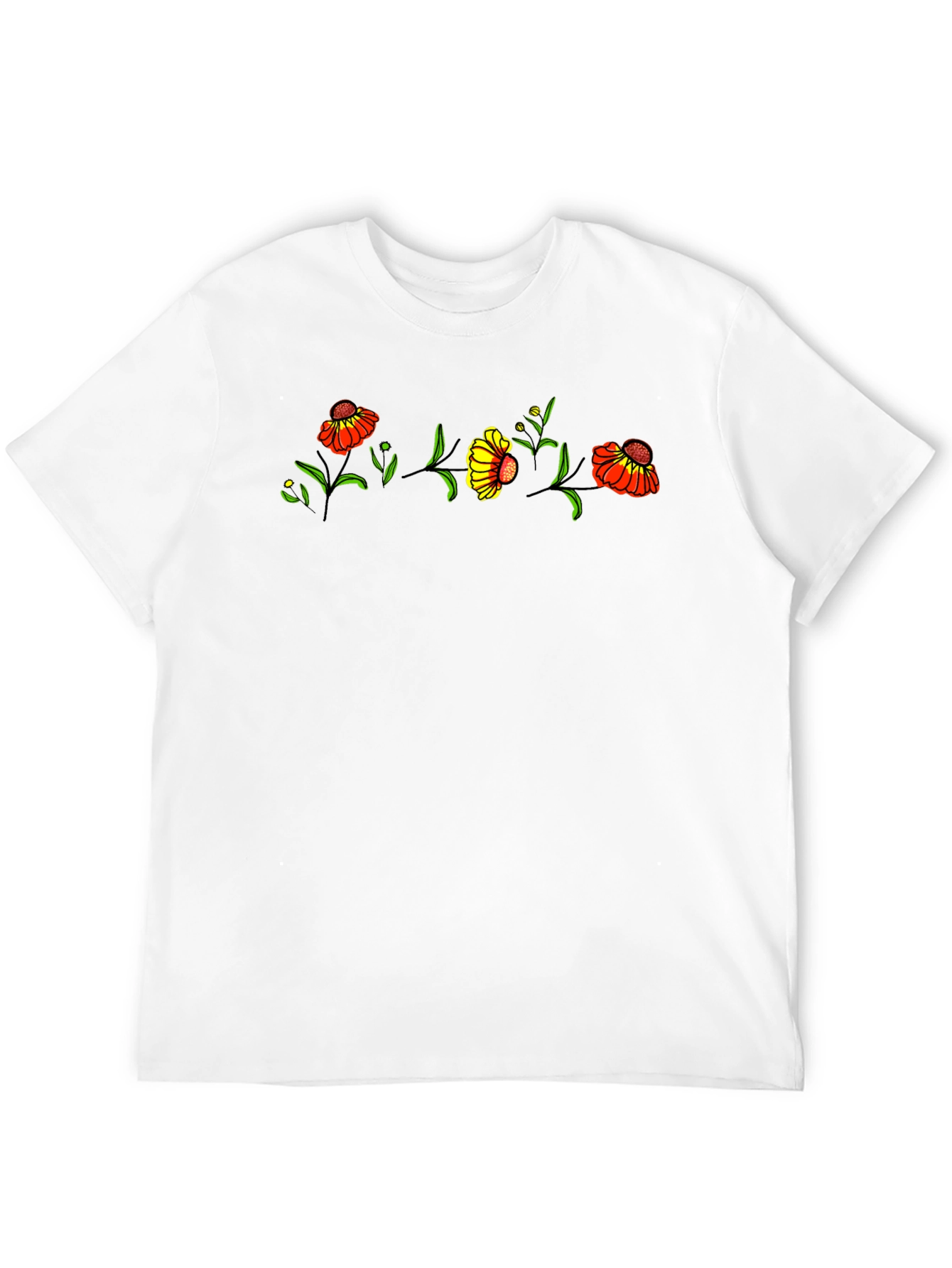 Black Floral Print Men's Black T-Shirt view 12