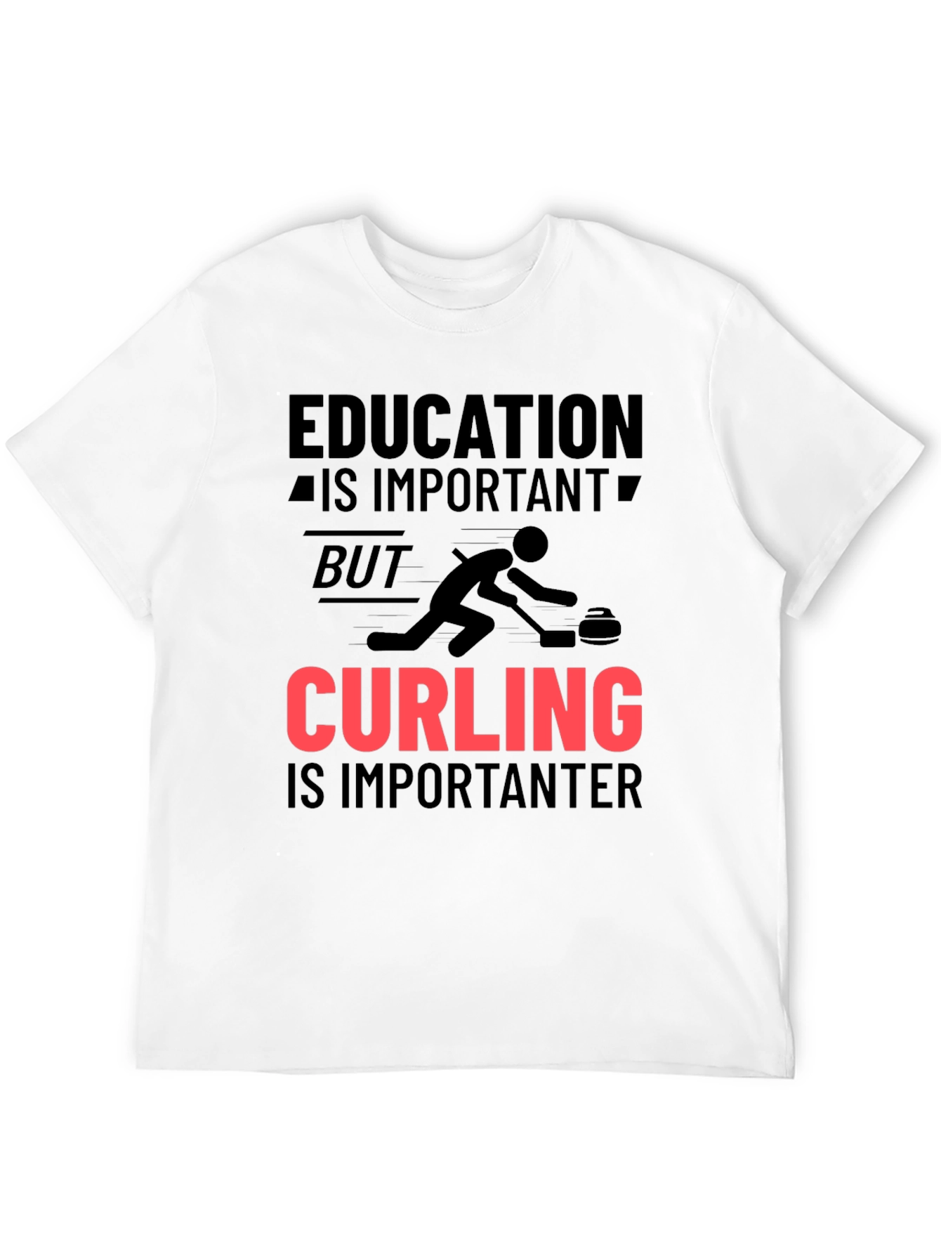 Black Funny Curling T-Shirt: Education vs Curling view 12
