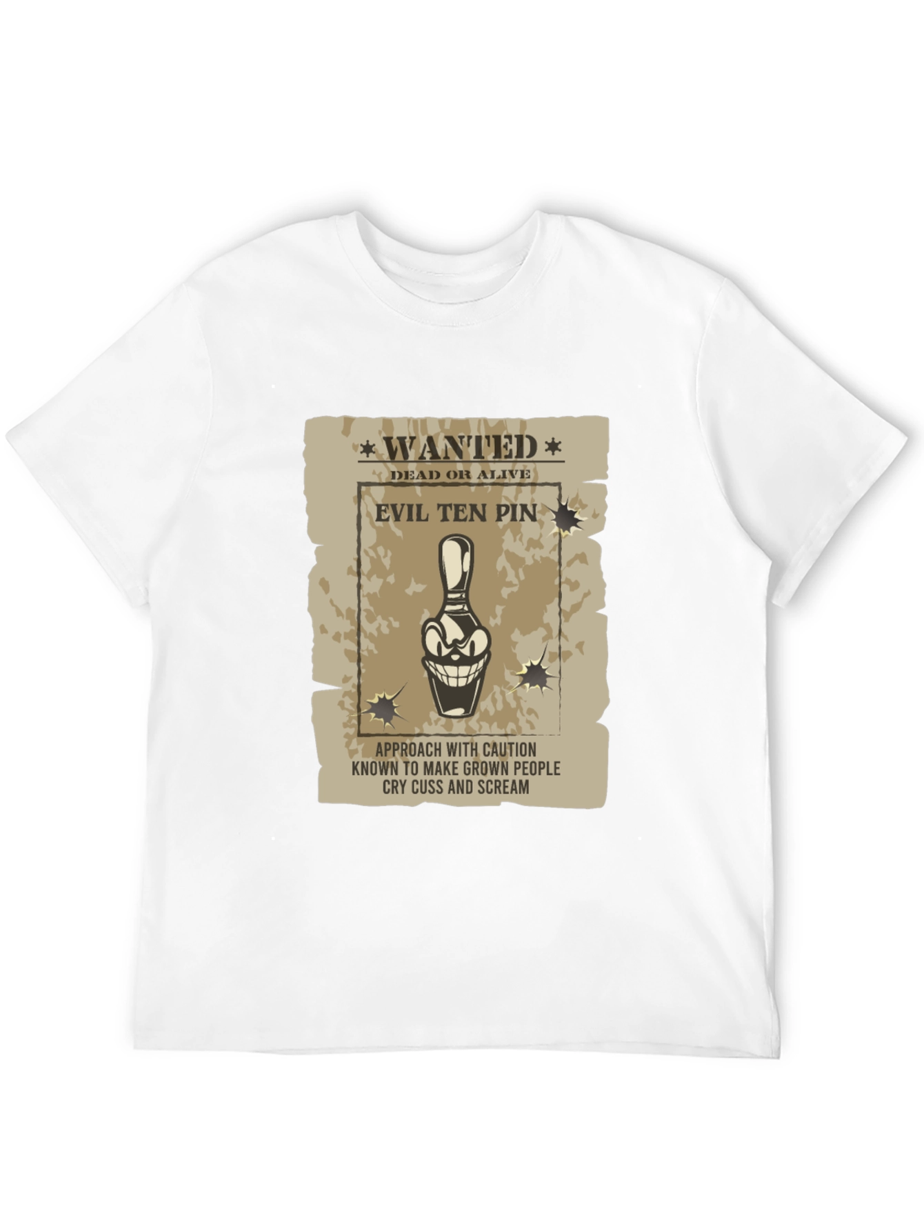 Black Evil Ten Pin Wanted T-Shirt - Funny Bowling Tee view 12