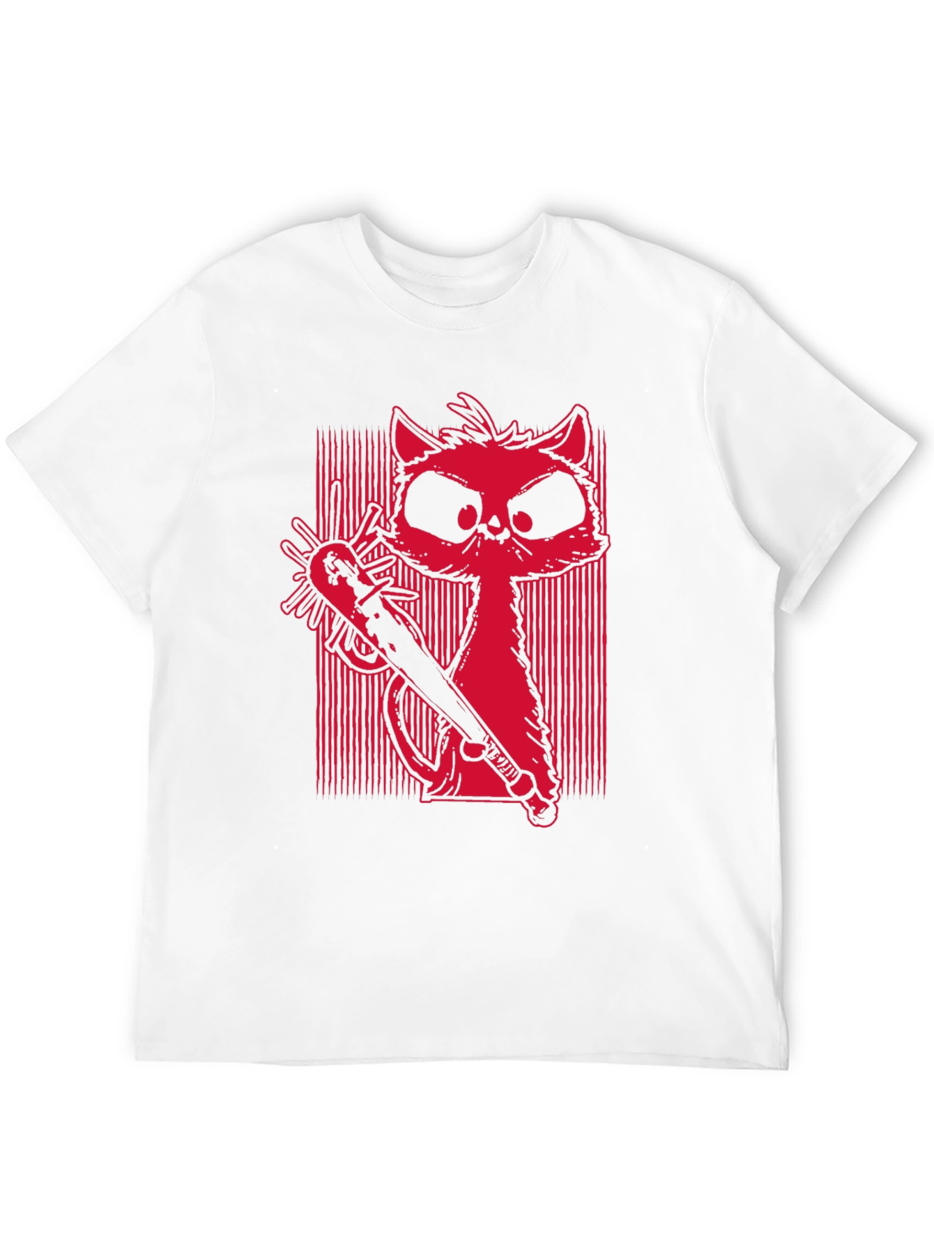 Black Men's Graphic Tee - Cat with Baseball Bat view 12