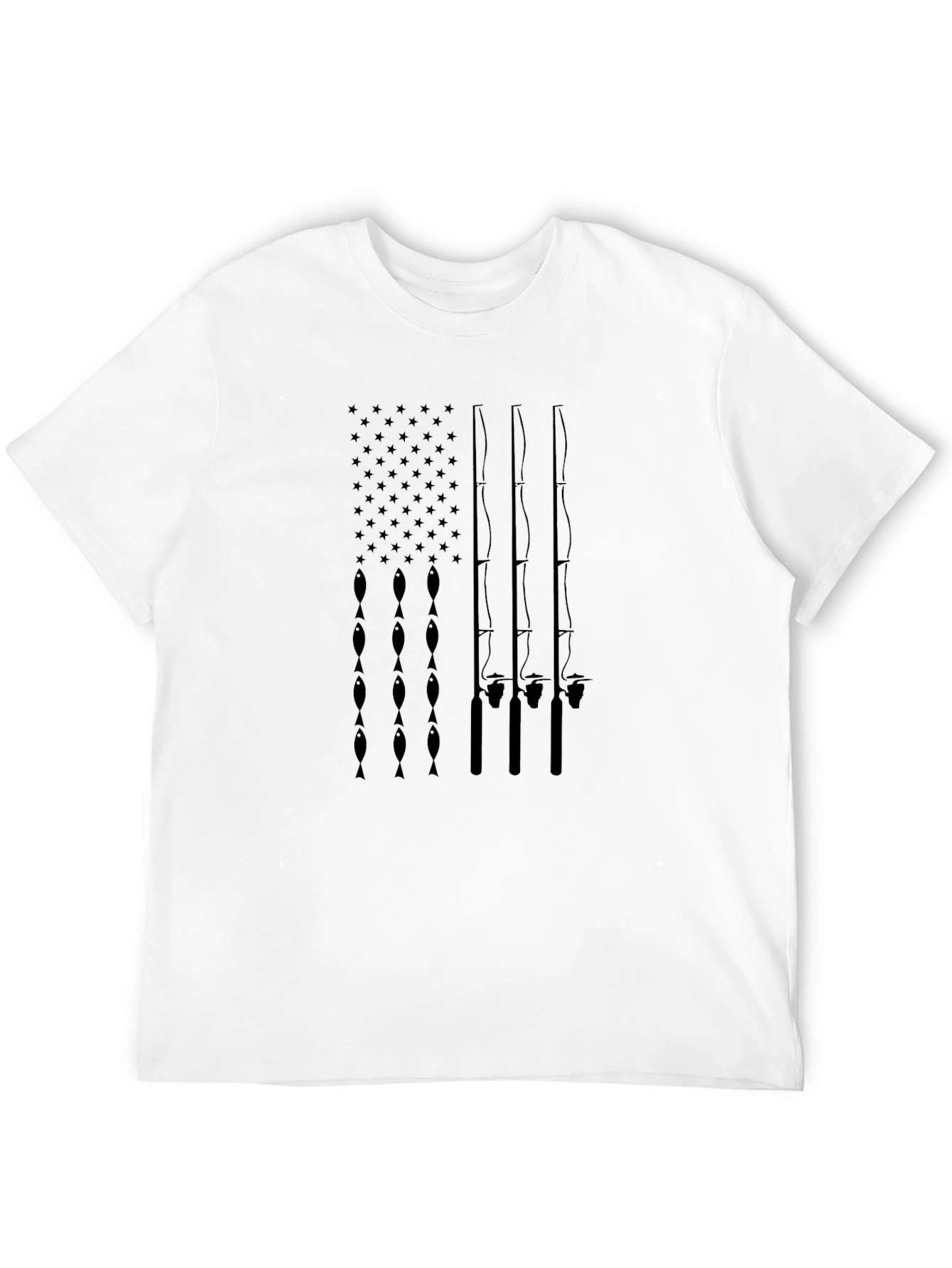 Black Fishing Rod American Flag Graphic T-Shirt view 12