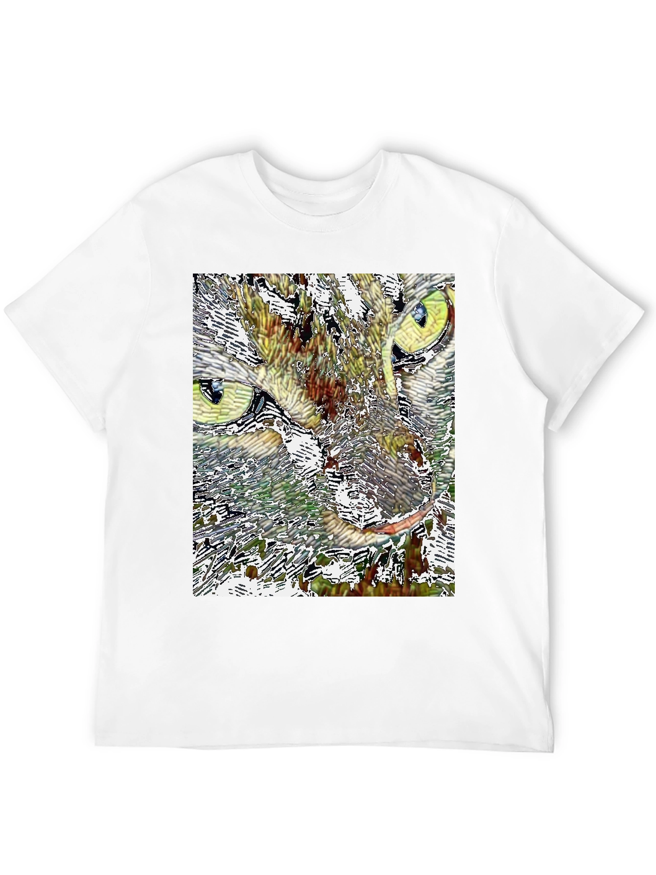Black Abstract Cat Face Graphic Print Black T-Shirt view 12