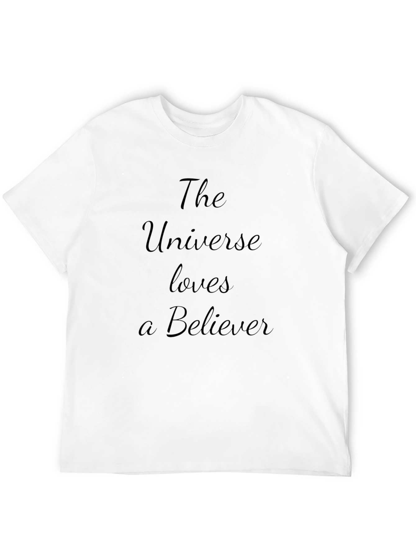 Black The Universe Loves A Believer Black T-Shirt view 12