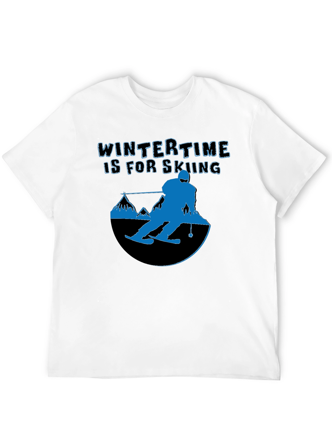 Black Winter Skiing Graphic Tee - Black Cotton T-Shirt view 12