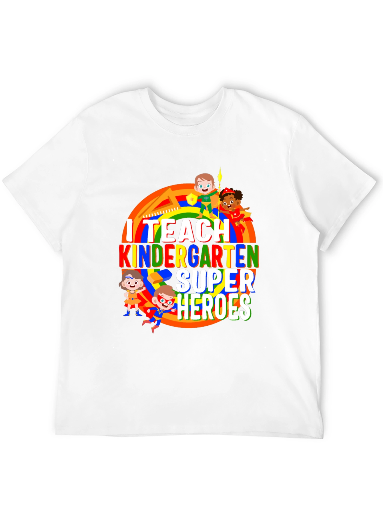 I Teach Kindergarten Super Heroes Black T-Shirt - 12