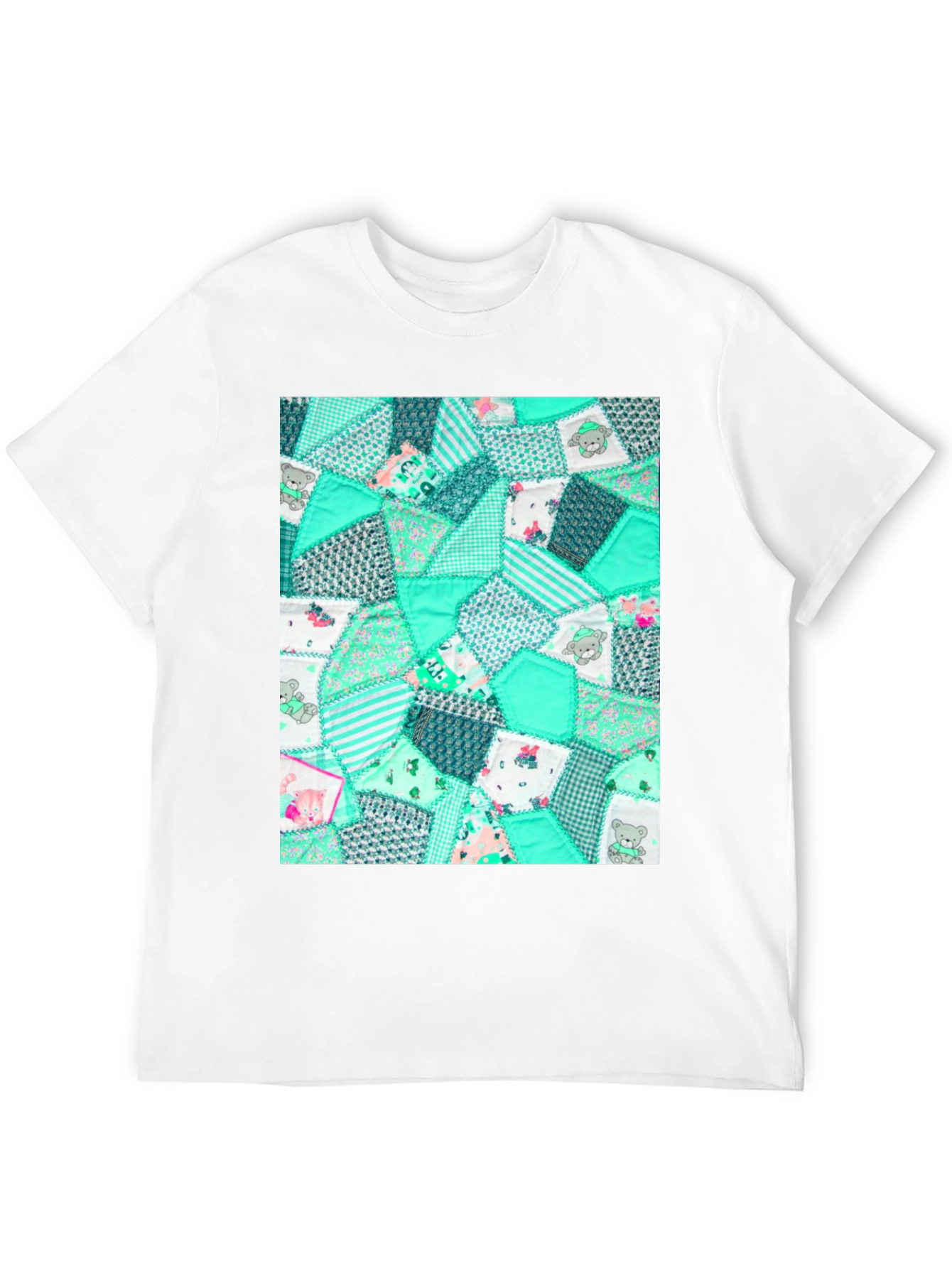 Black Quilted Patchwork Pattern Black Tee view 12