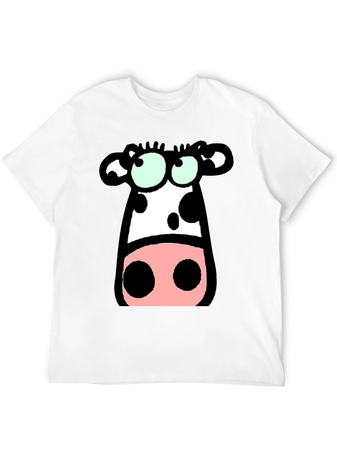 Black Cartoon Cow Graphic Tee - Black Cotton T-Shirt view 12