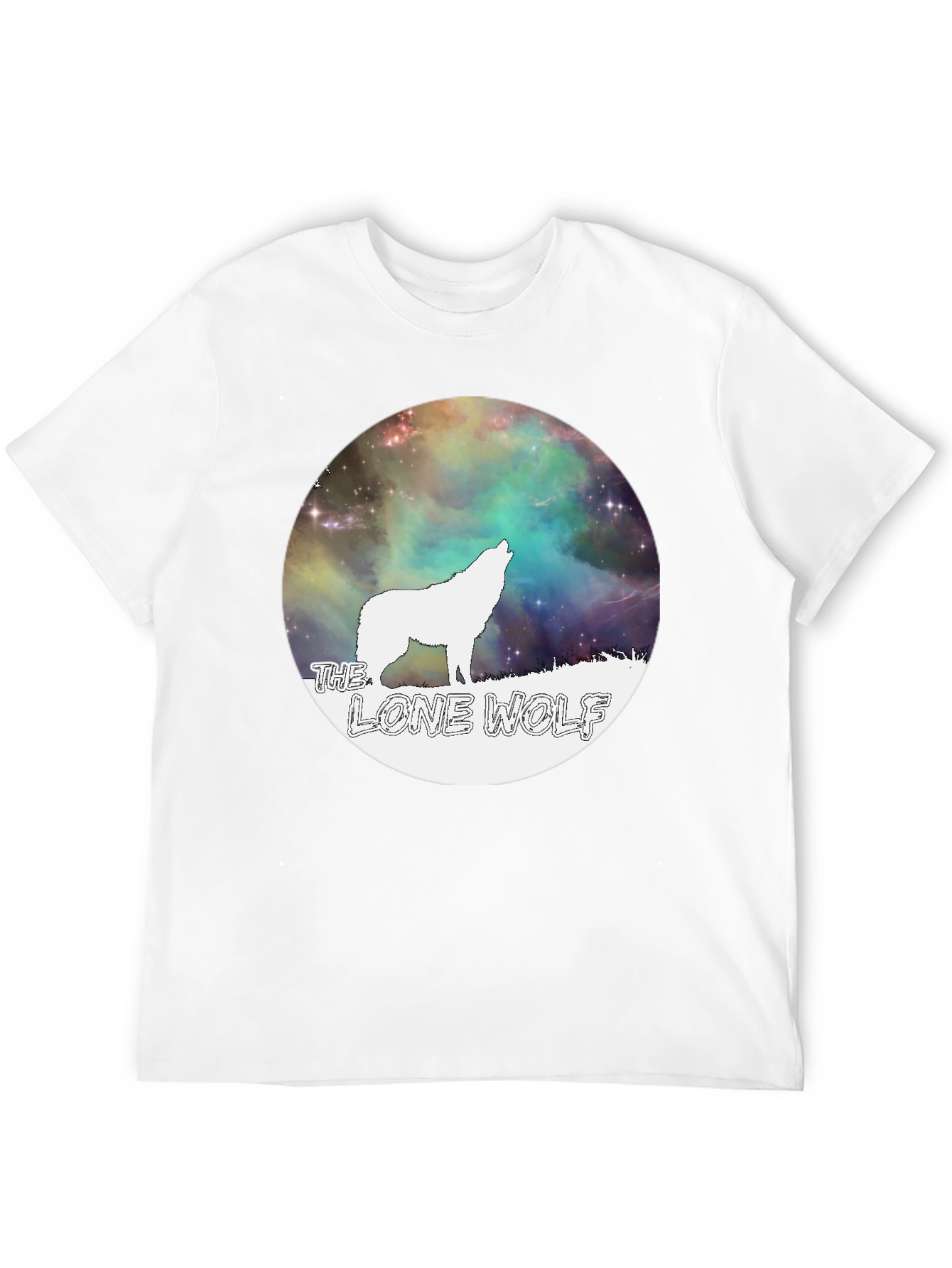 Black Lone Wolf Graphic Tee - Galaxy Design Black T-Shirt view 12