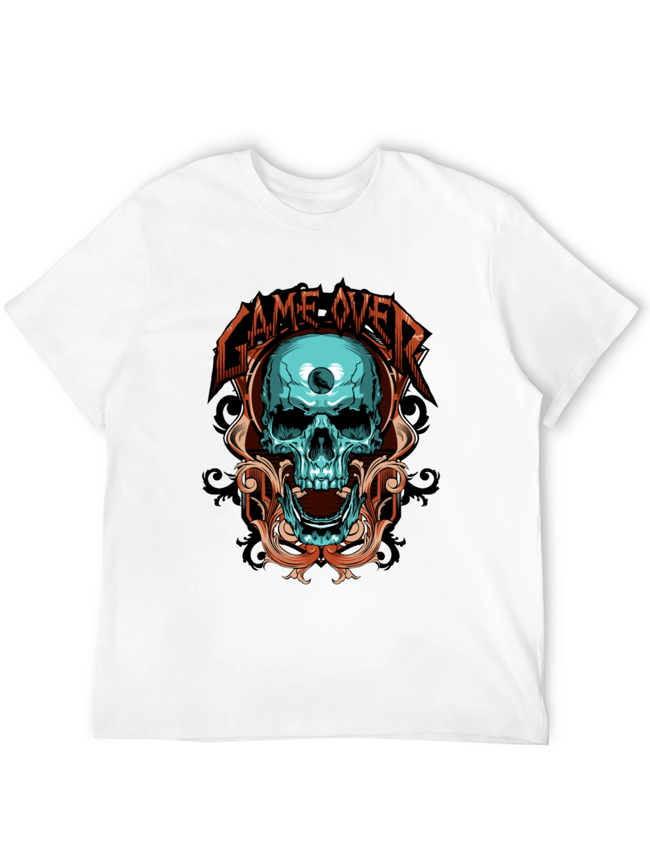 Black Game Over Skull Graphic Black T-Shirt view 12