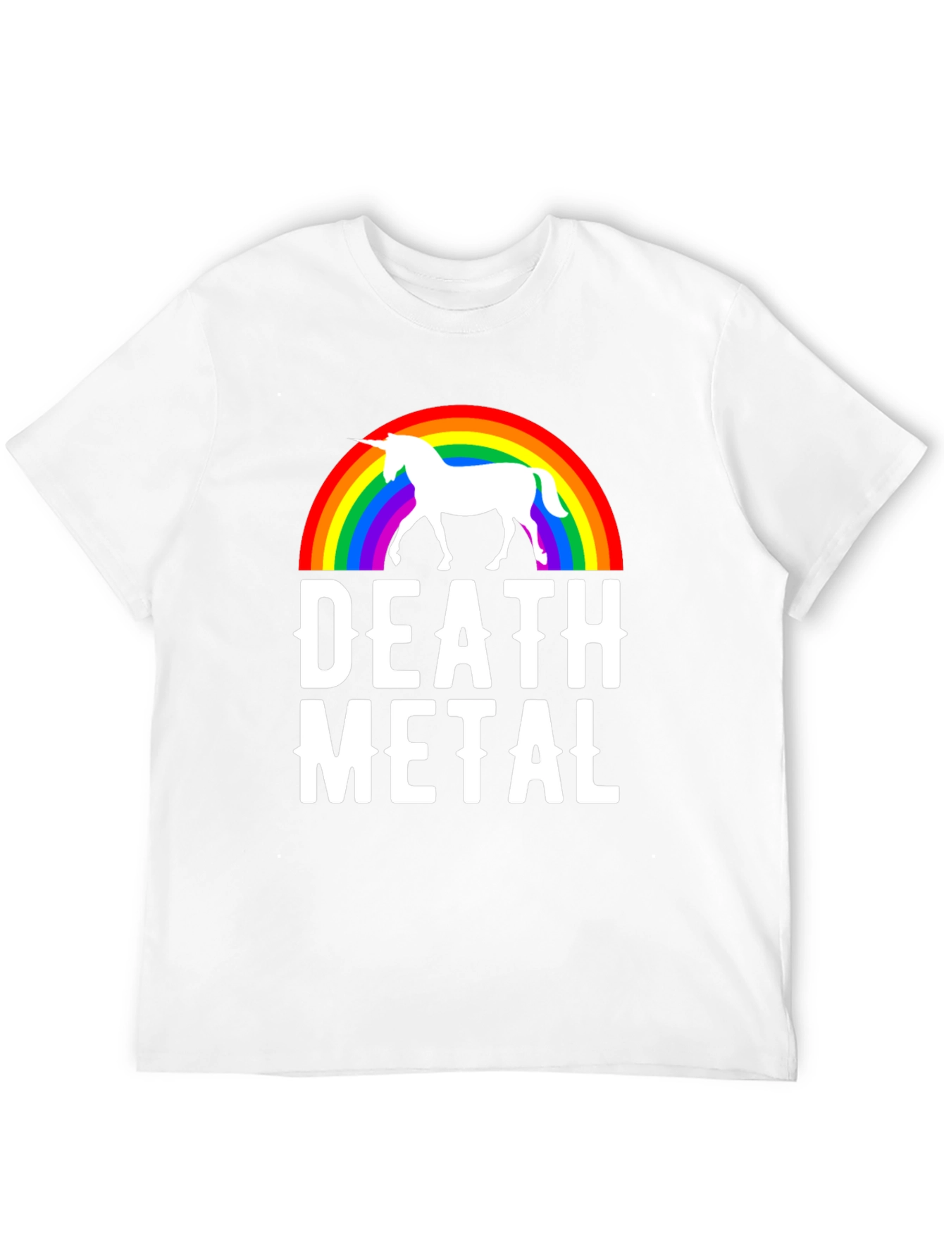 Black Death Metal Unicorn Rainbow T-Shirt - Black Cotton Tee view 12