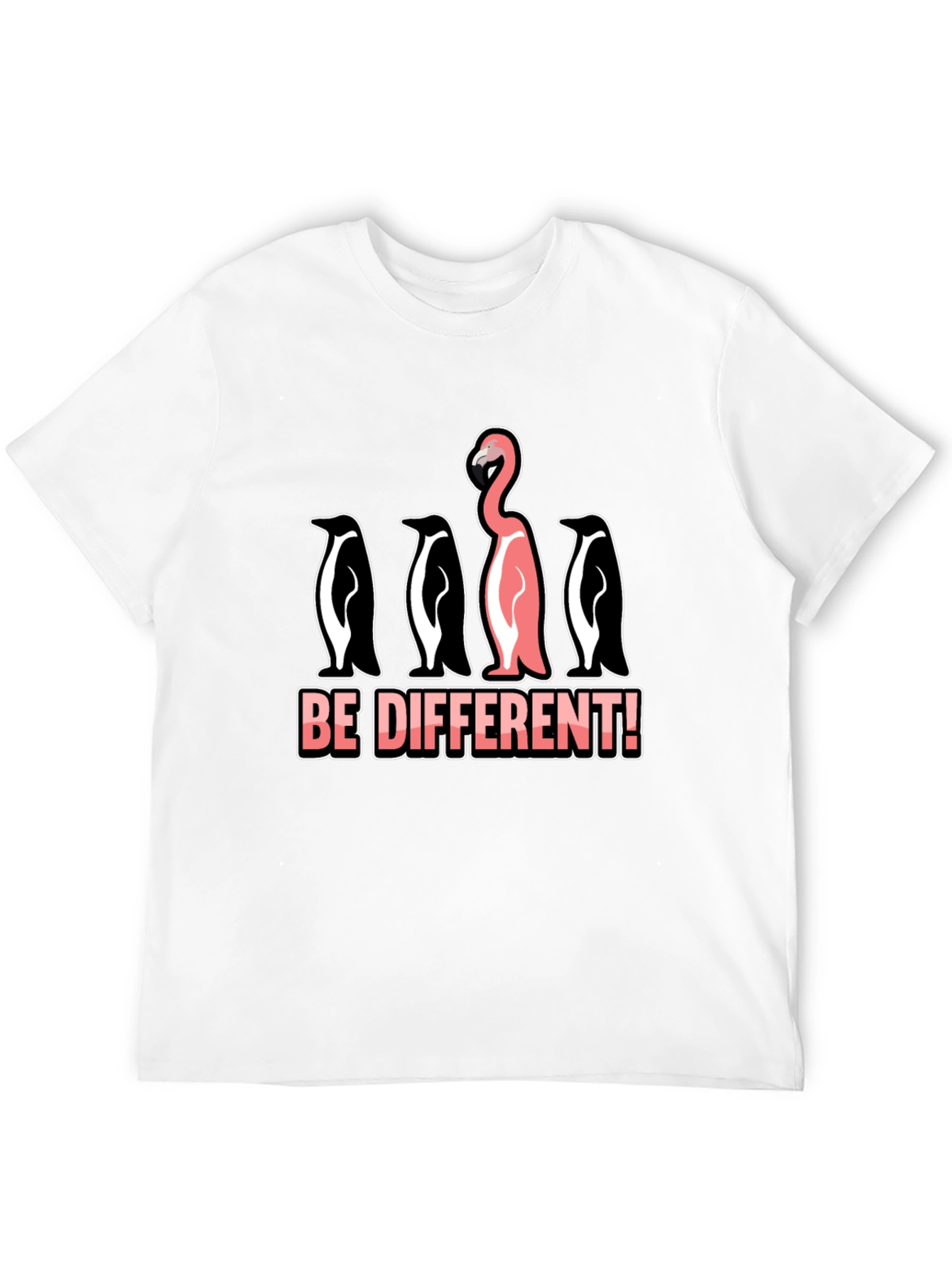 Black Be Different T-Shirt Flamingo Penguin Graphic Novelty Tee view 12