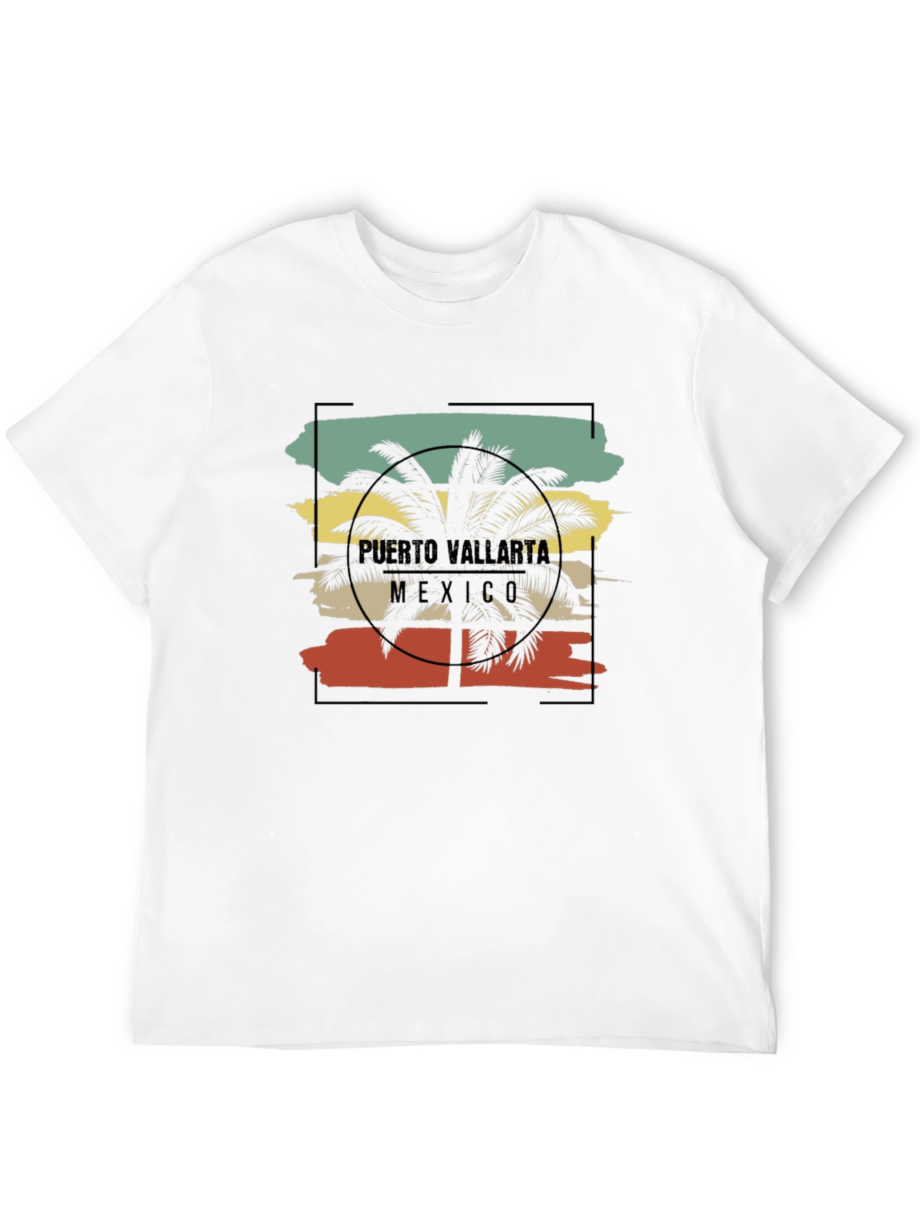 Black Puerto Vallarta Retro Palm Tree Black T-Shirt view 12