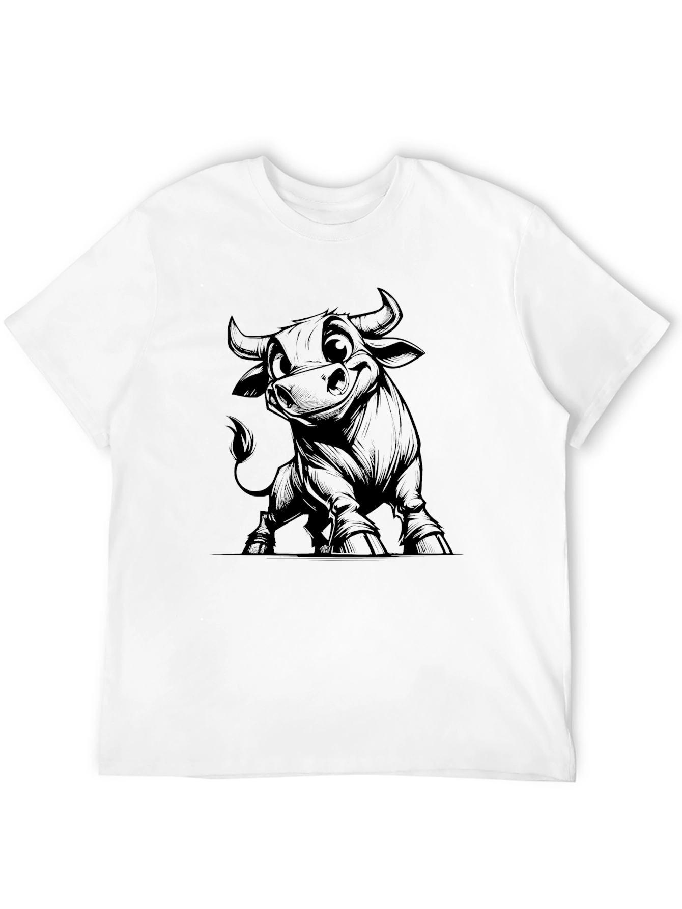 Black Cartoon Bull Graphic Tee - Black Cotton Blend view 12