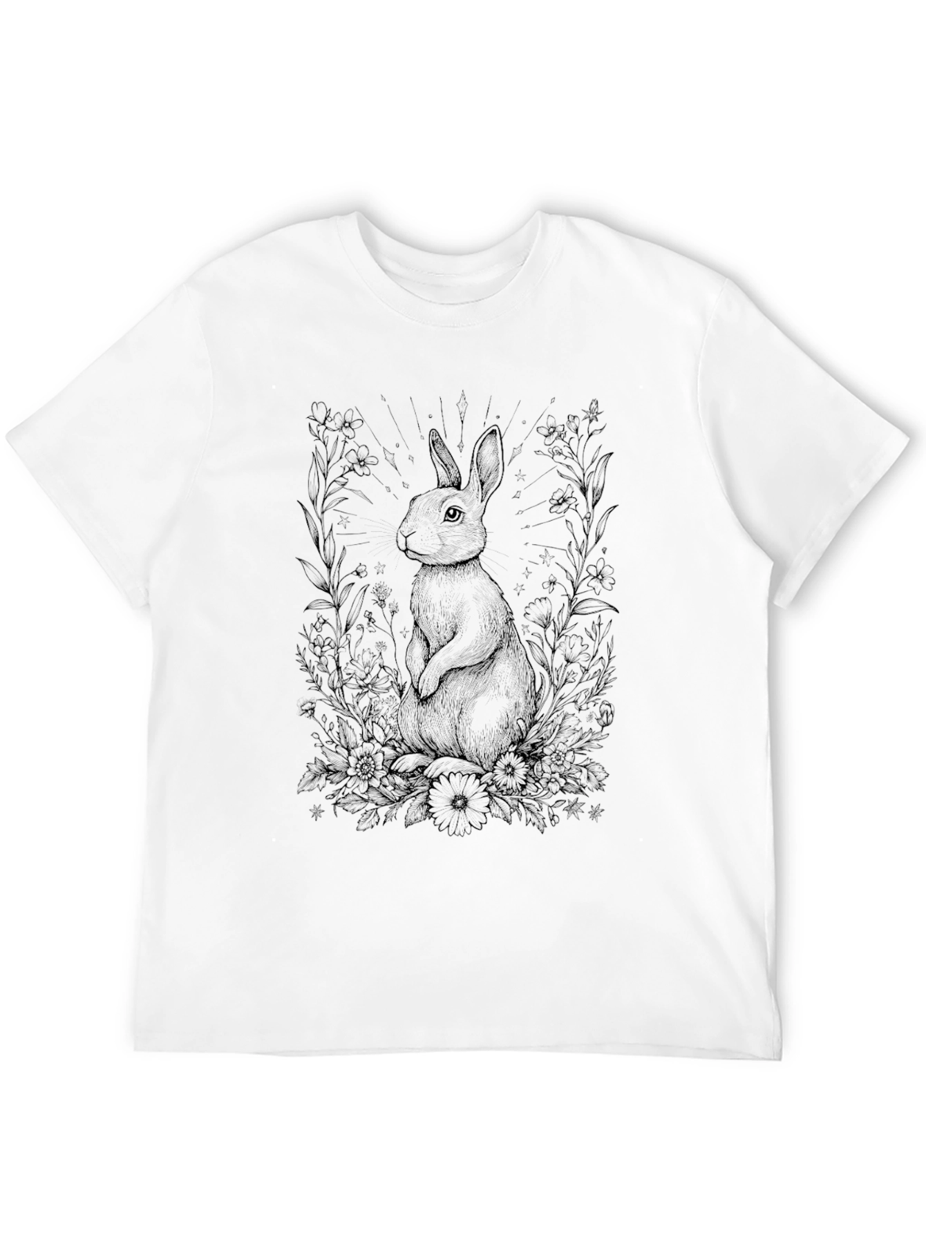 Black Rabbit Floral T-Shirt - Nature Inspired Graphic Tee view 12