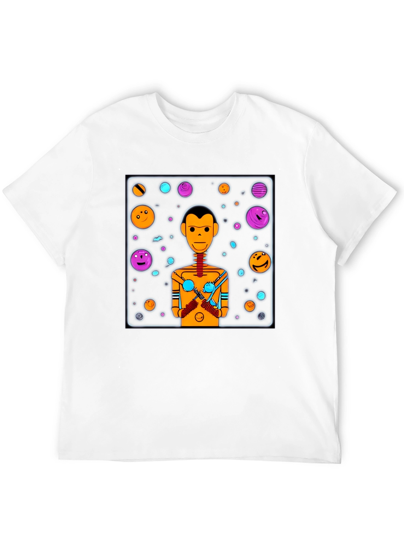 Black Retro Robot Graphic Tee - Black Cotton Blend view 12