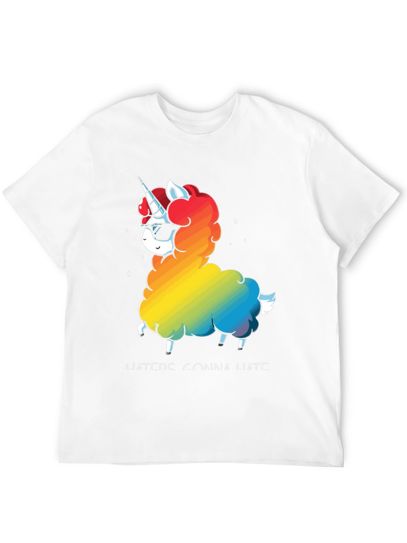 Black Unicorn Llama Rainbow T-Shirt - "Haters Gonna Hate" view 12