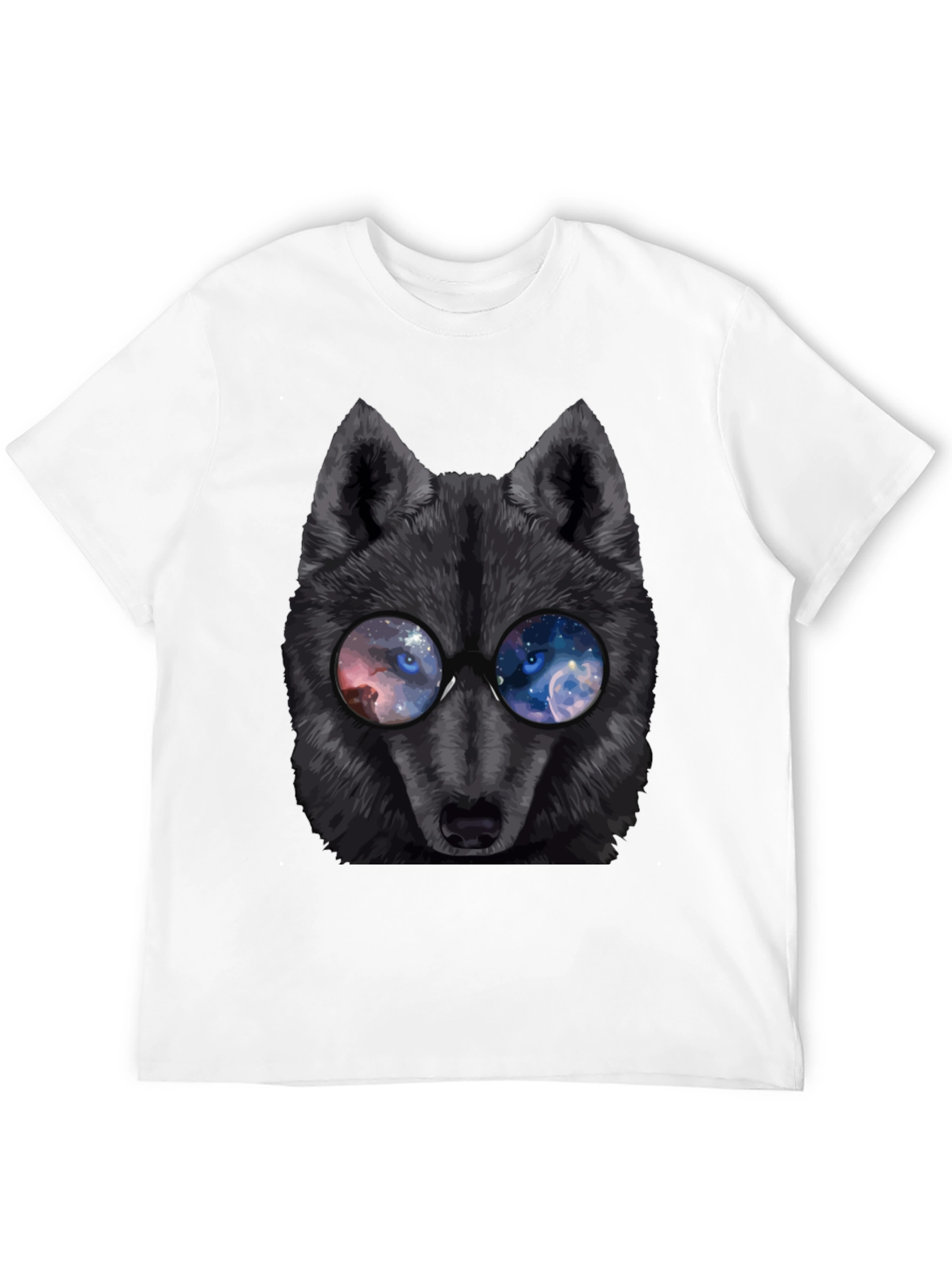 Black Cool Wolf with Galaxy Glasses T-Shirt view 12