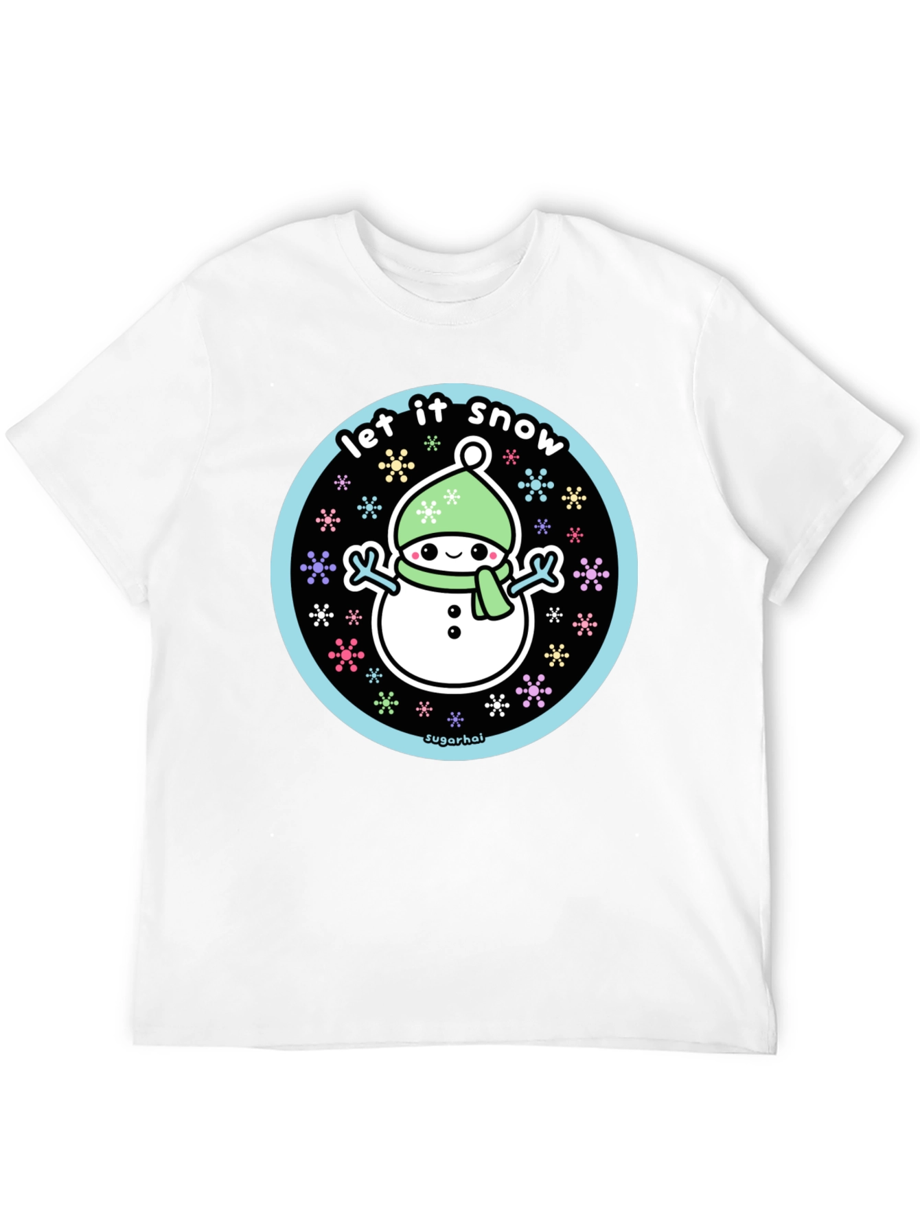 Black Kawaii Snowman Let It Snow Graphic Tee view 12