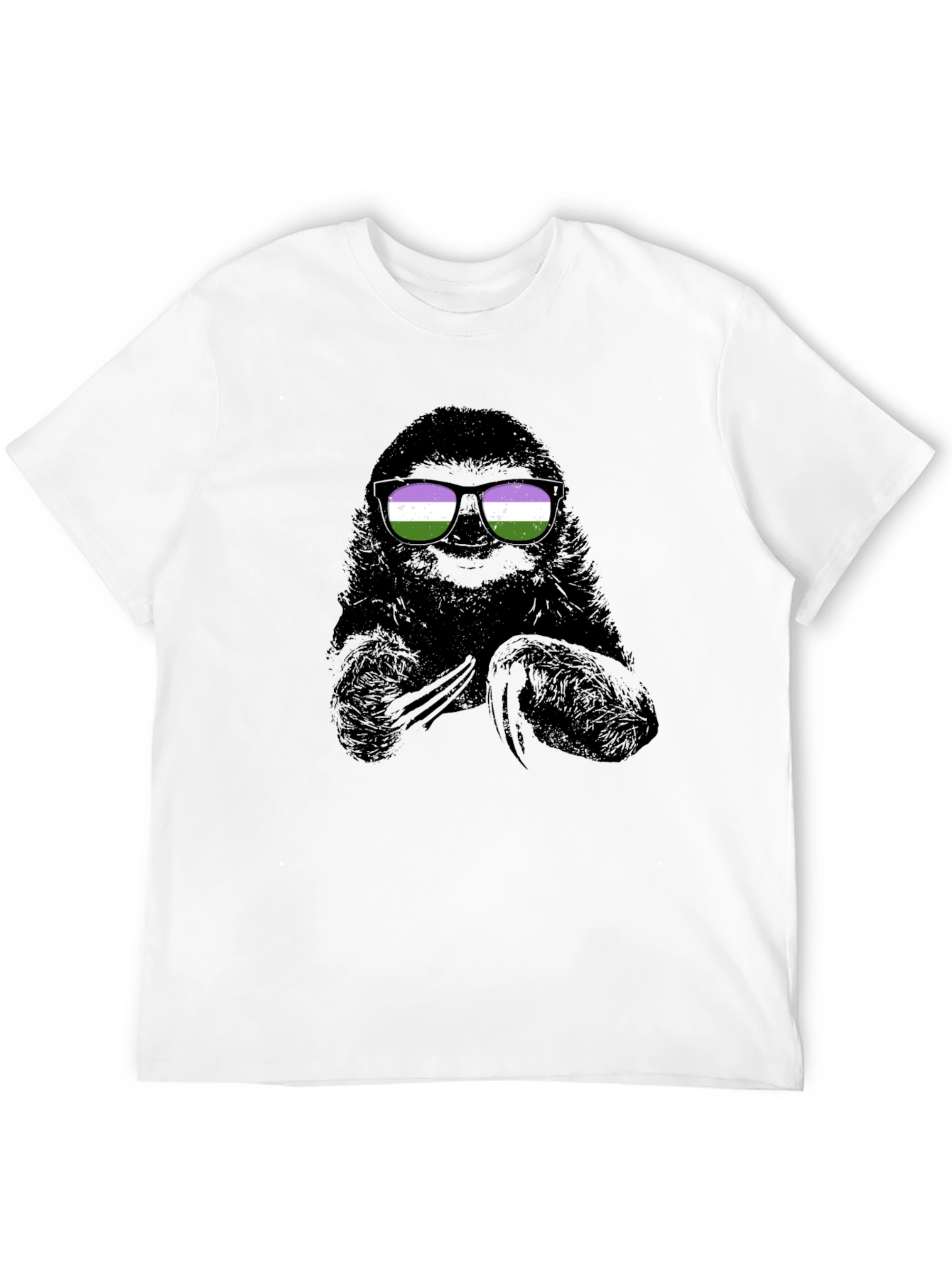Black Sloth Wearing Genderqueer Pride Sunglasses T-Shirt view 12