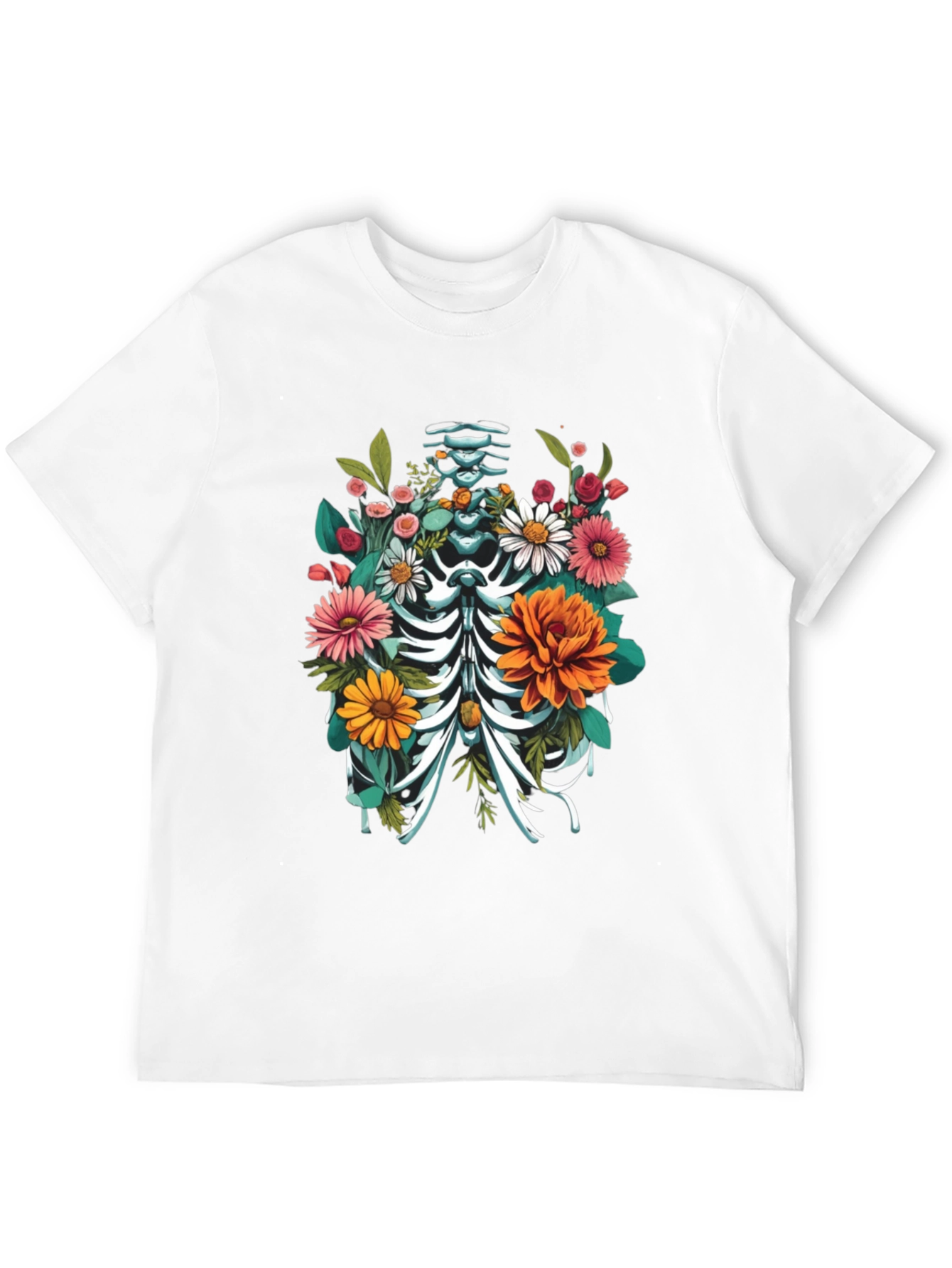 Black Floral Skeleton Rib Cage Graphic T-Shirt view 12