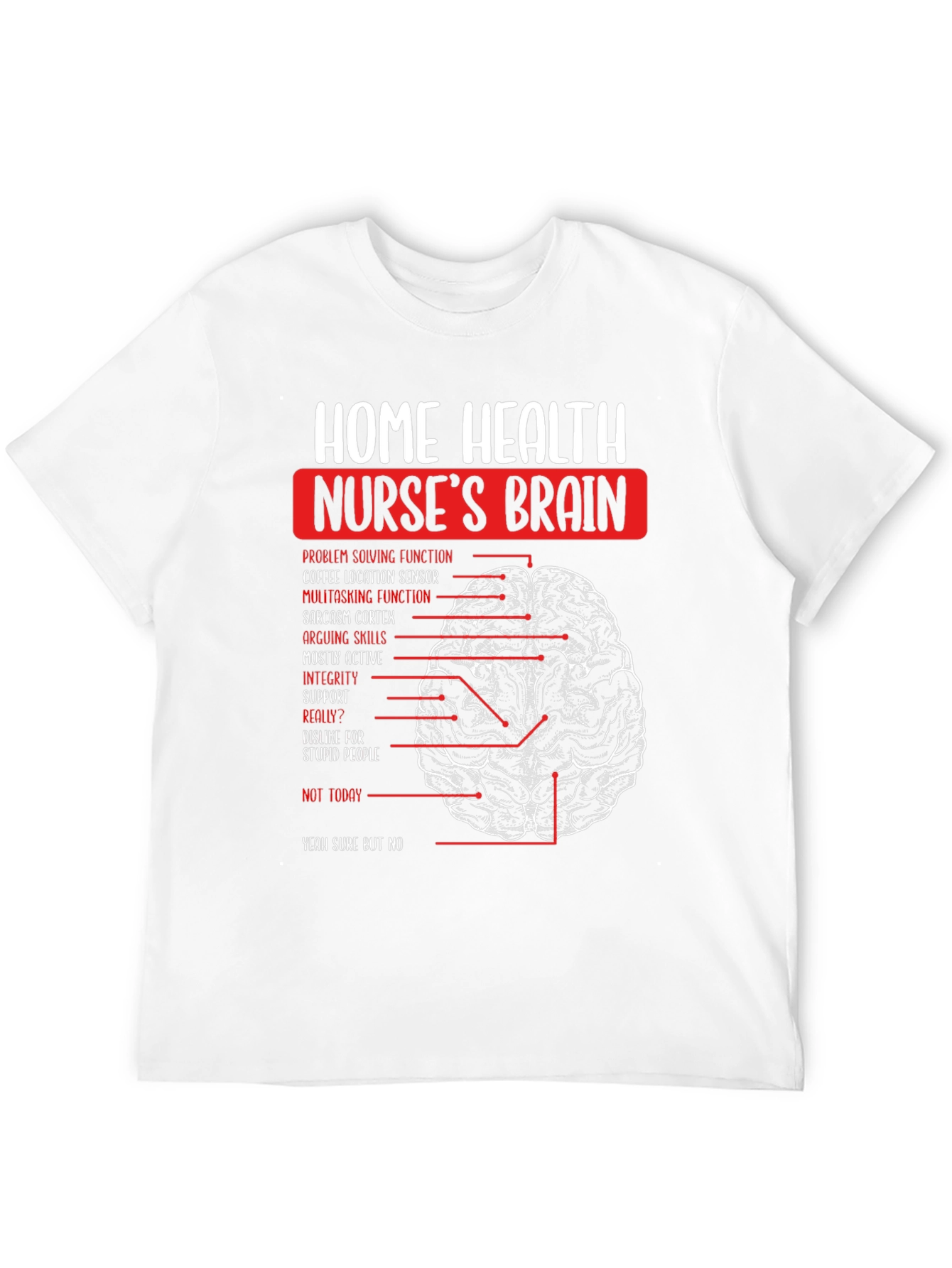 Black Home Health Nurse's Brain T-Shirt - Humorous Nursing Tee view 12