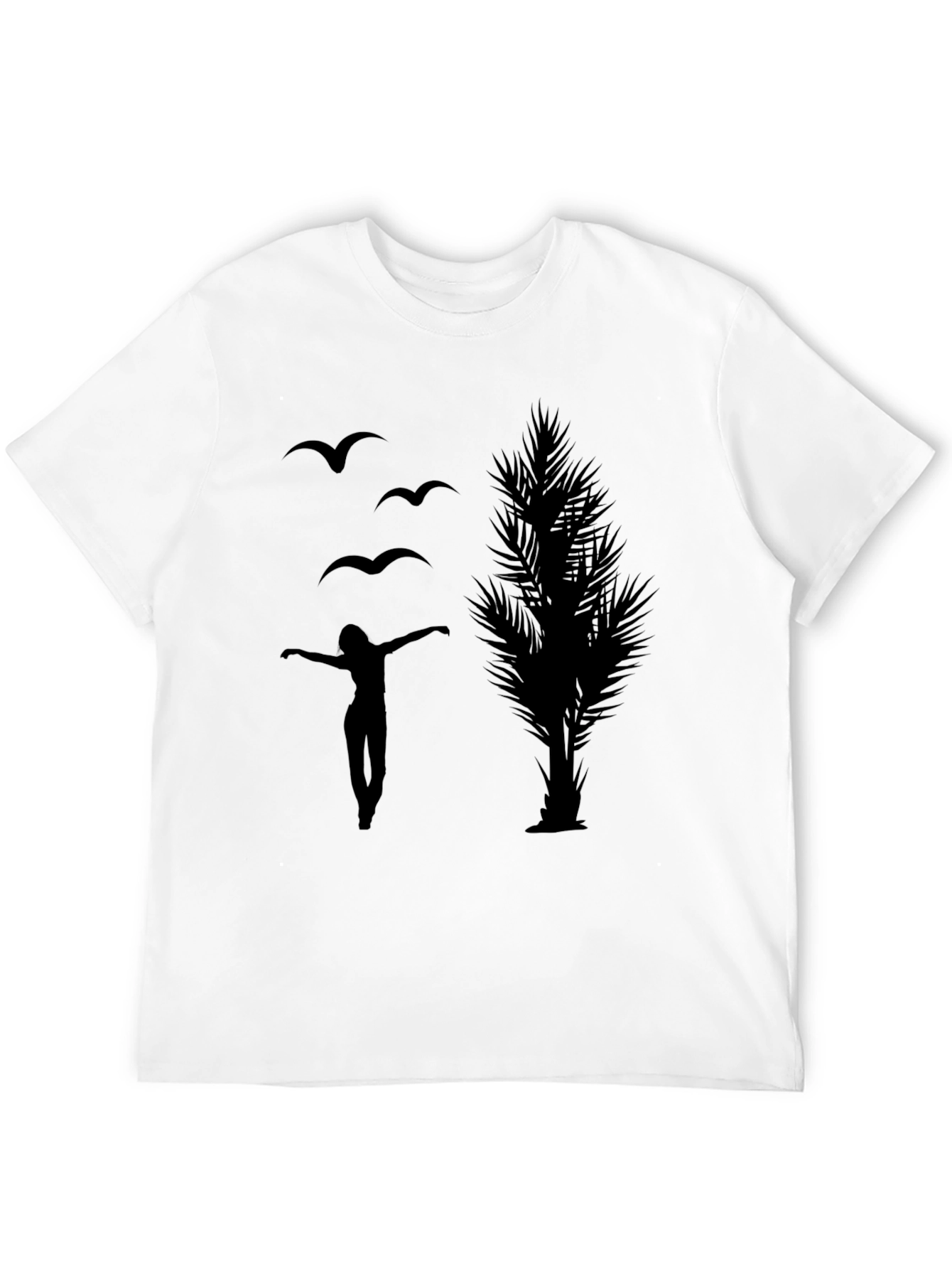 Black Silhouette Graphic Tee - Birds, Woman, Tree view 12