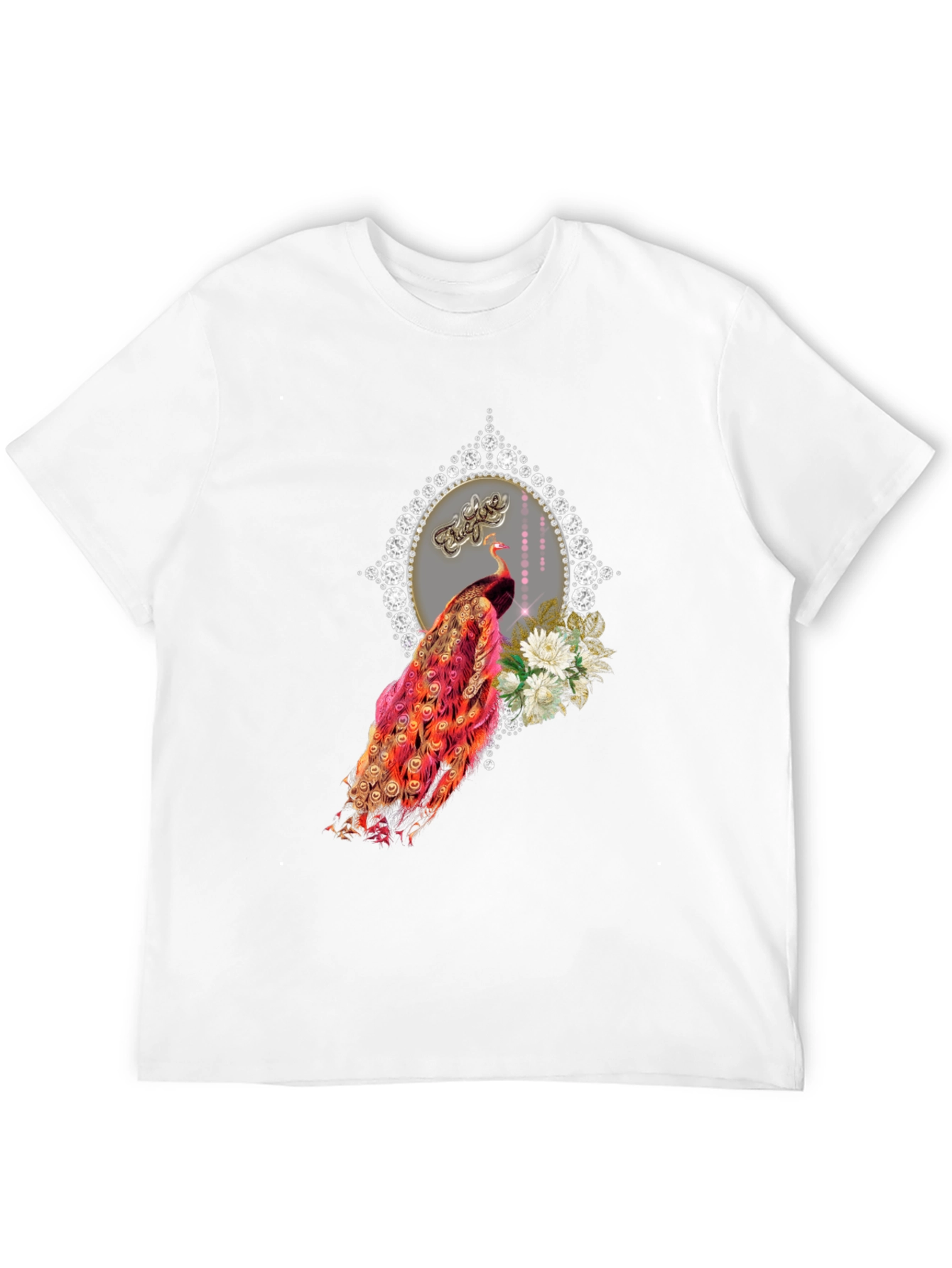 Elegant Peacock Graphic Tee - Diamond Frame - 12