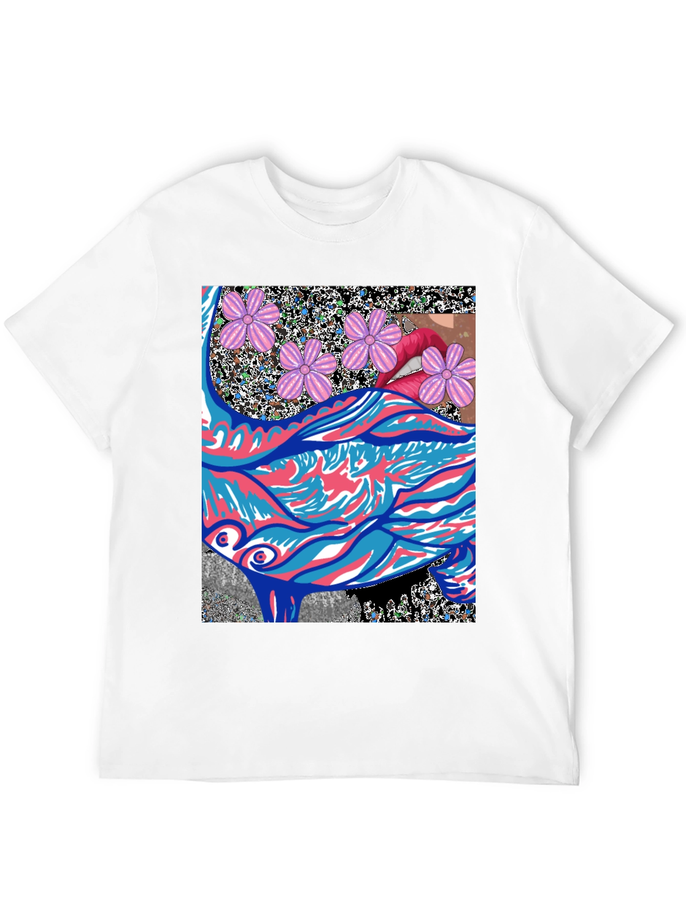 Black Abstract Floral Lips Graphic Tee - Men's Black T-Shirt view 12