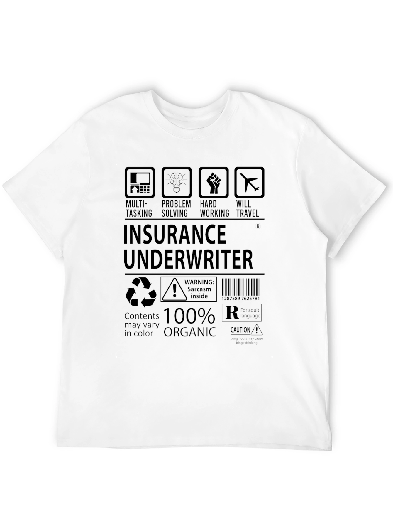 Black Insurance Underwriter 100% Organic Black T-Shirt view 12