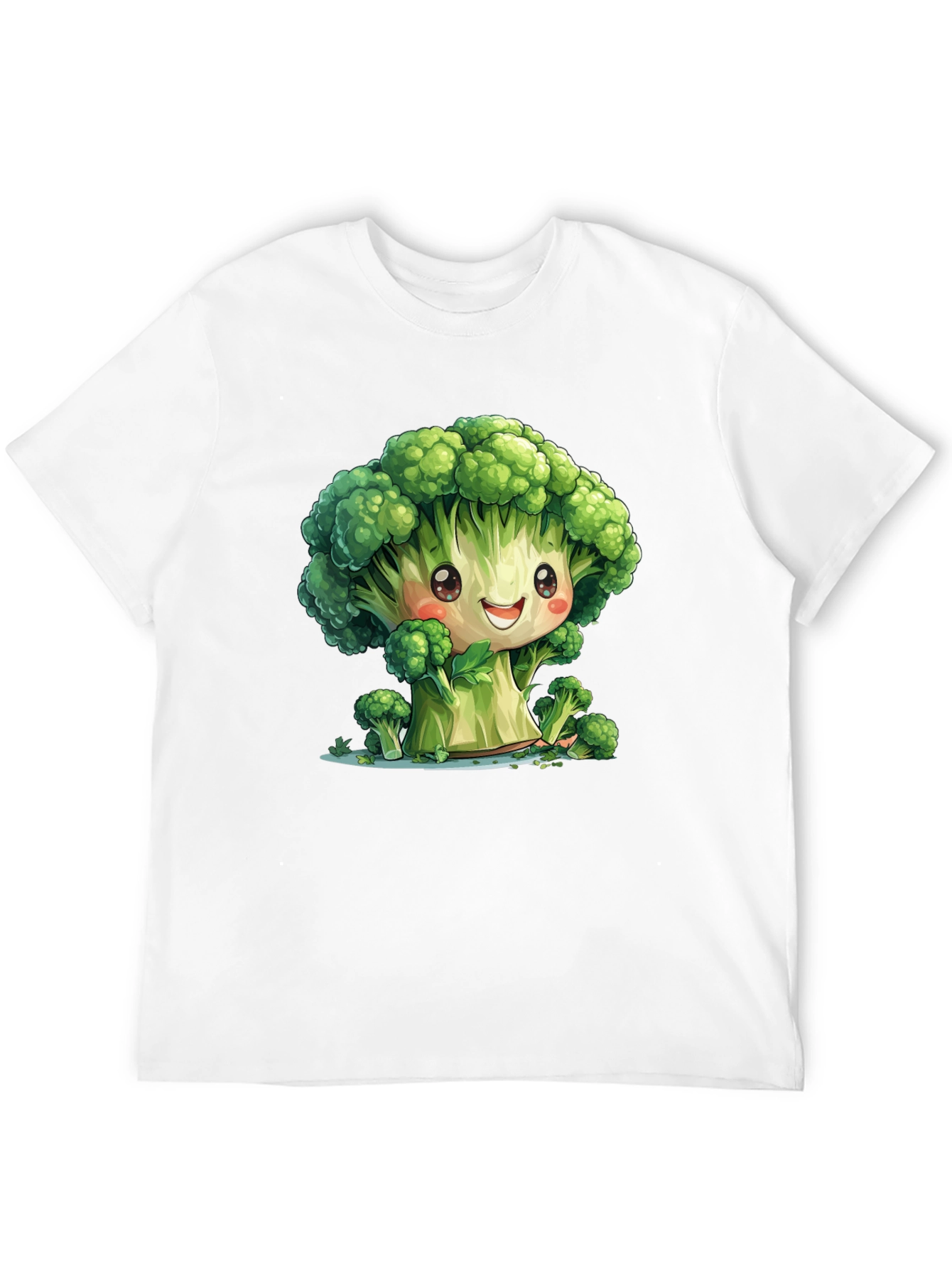 Black Cute Broccoli Cartoon Black T-Shirt view 12