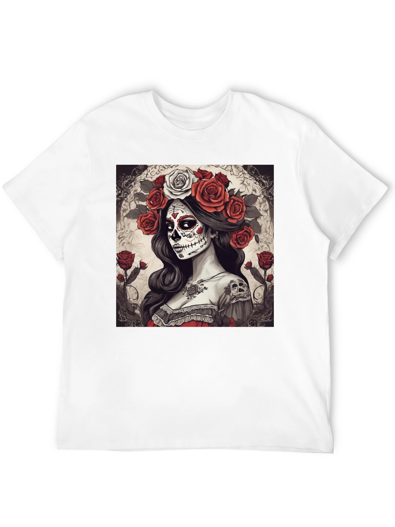 Black Day of the Dead Woman Graphic T-Shirt view 12