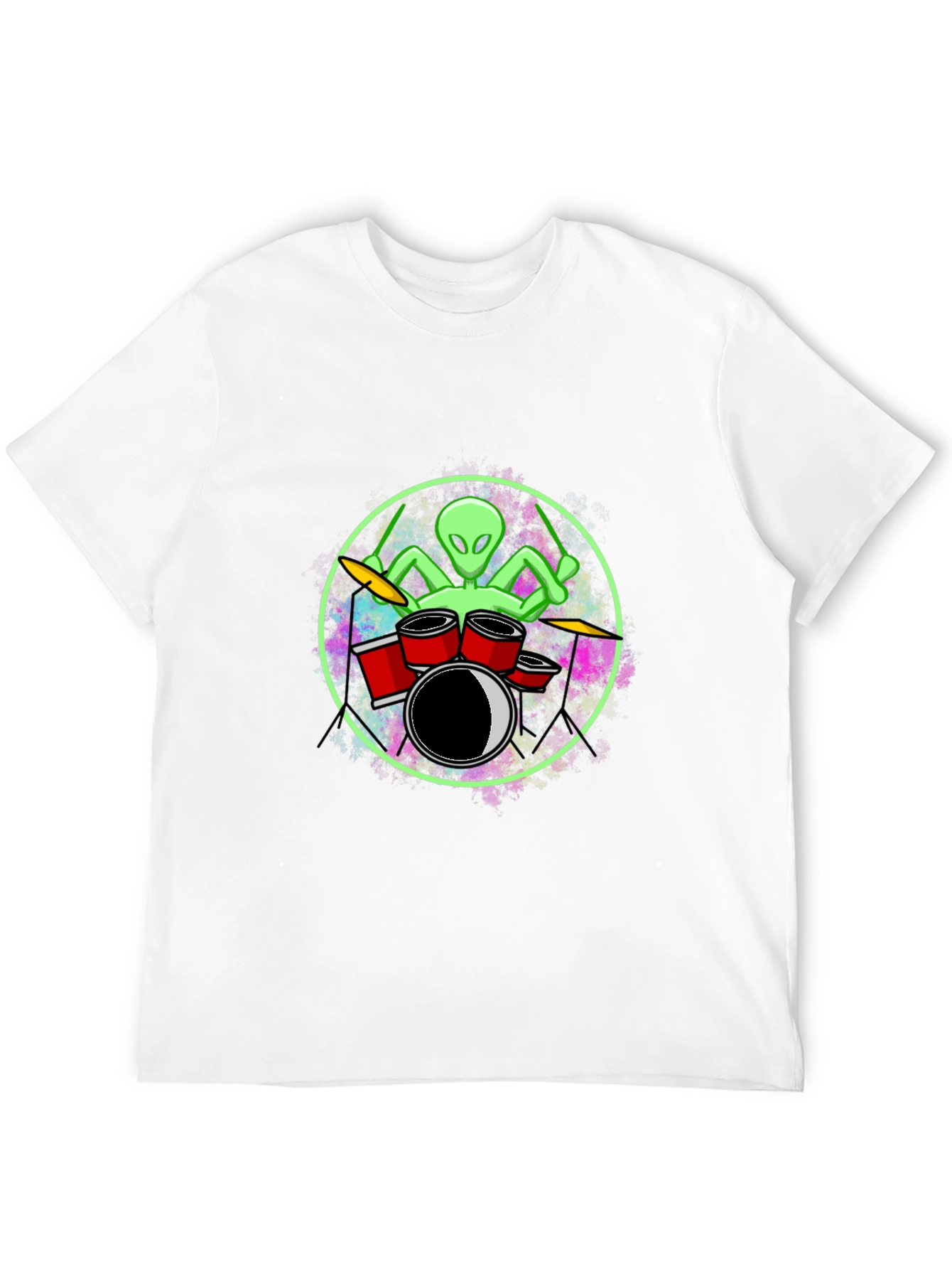 Black Alien Drummer Graphic Tee - Black Cotton T-Shirt view 12