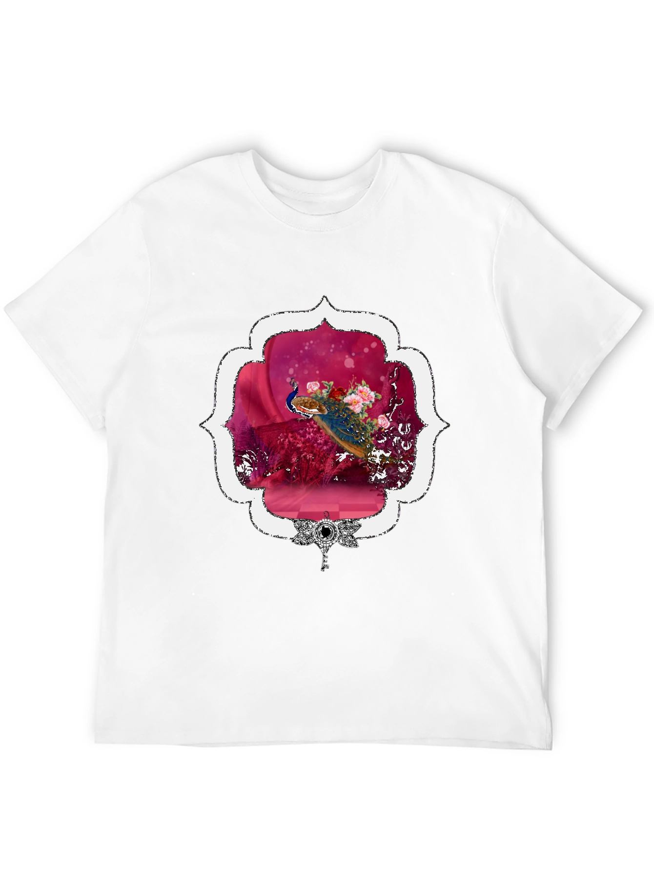 Black Floral Peacock Graphic Tee - Stylish & Unique view 12