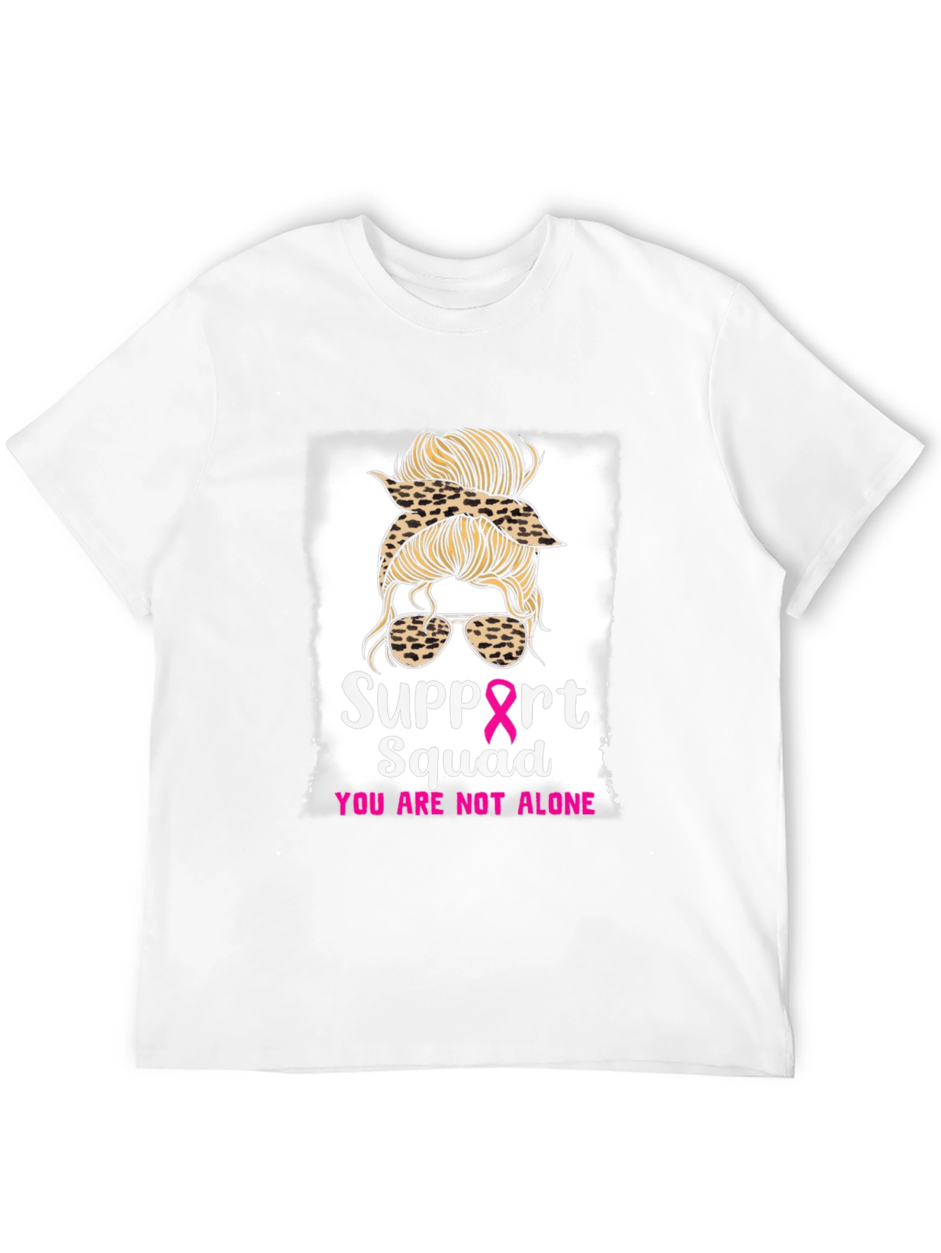 Black Support Squad Messy Bun Breast Cancer Awareness T-Shirt view 12