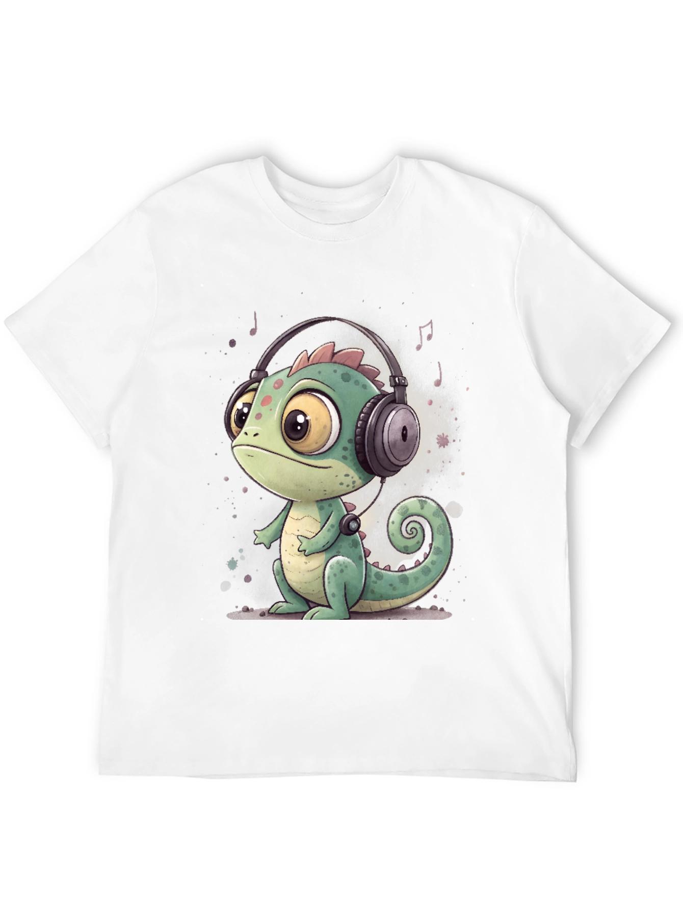 Black Cartoon Chameleon T-Shirt with Headphones view 12