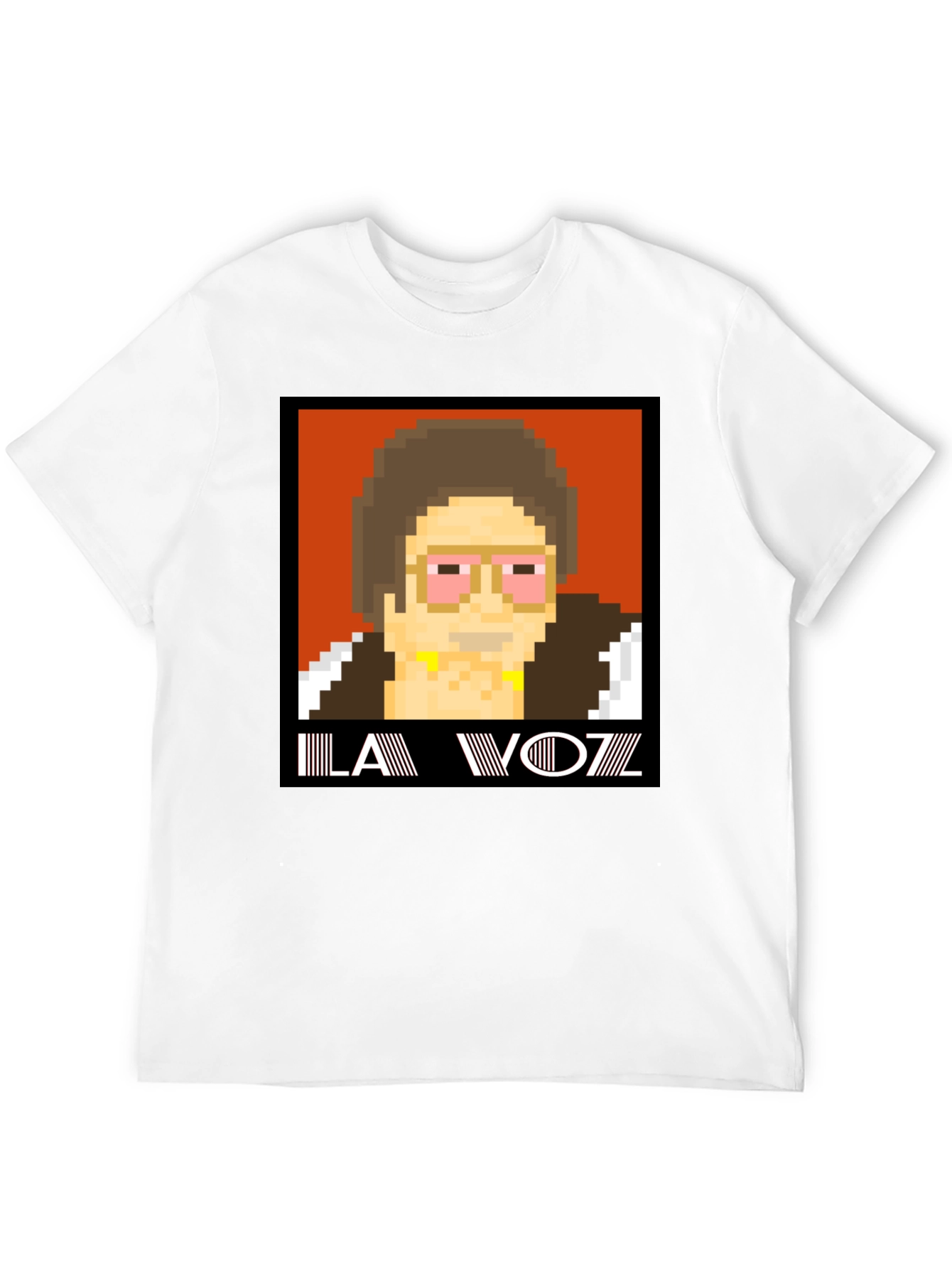 Black Retro Pixel Art T-Shirt: LA VOZZ view 12