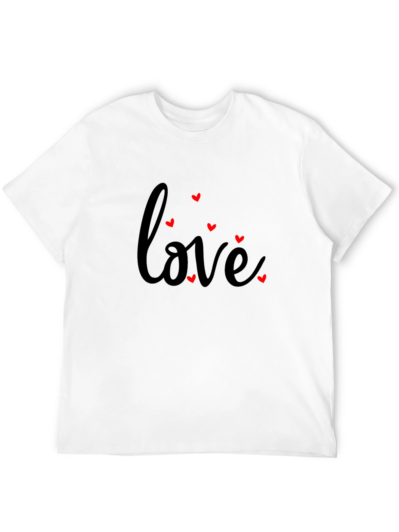 Black Love Heart Print Men's Black T-Shirt view 12