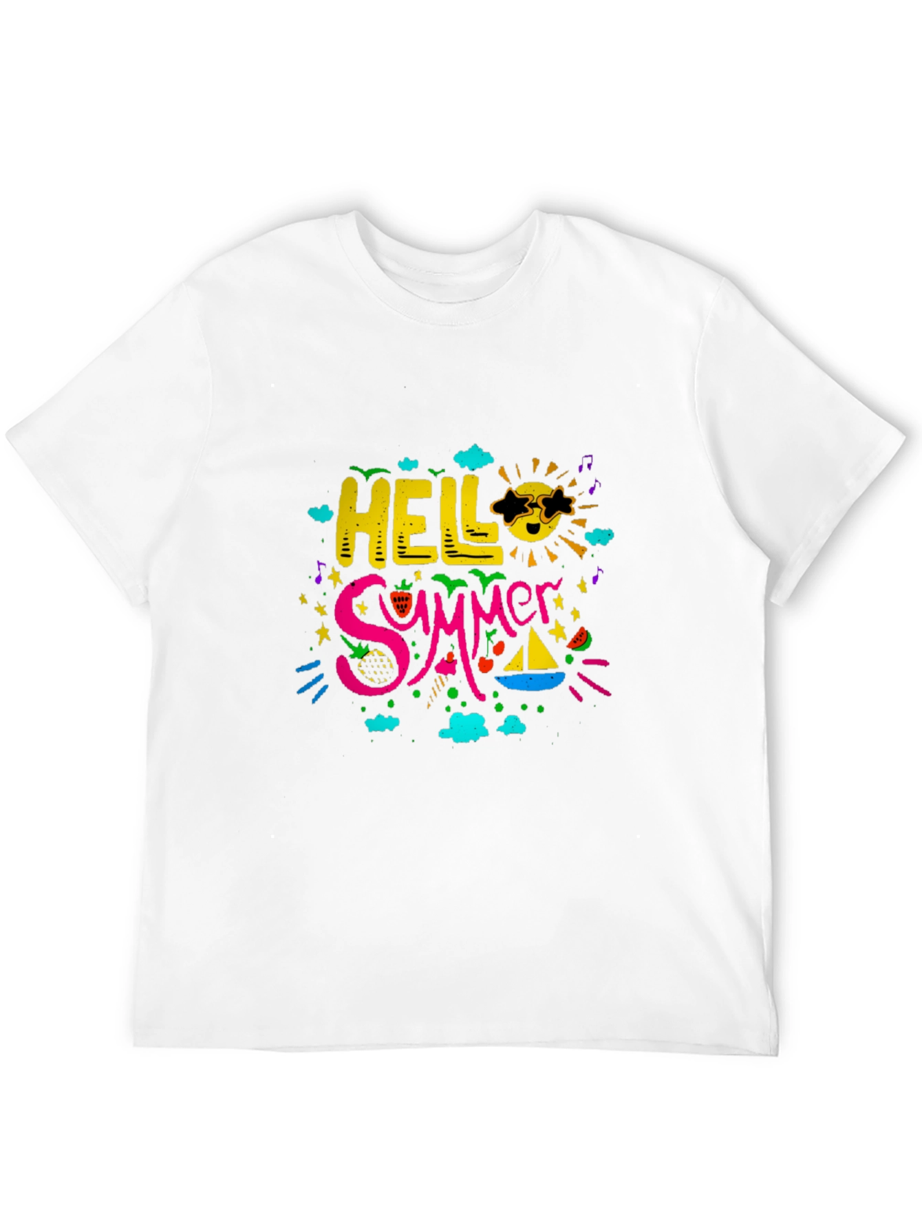 Black Hello Summer Graphic Print Black T-Shirt view 12