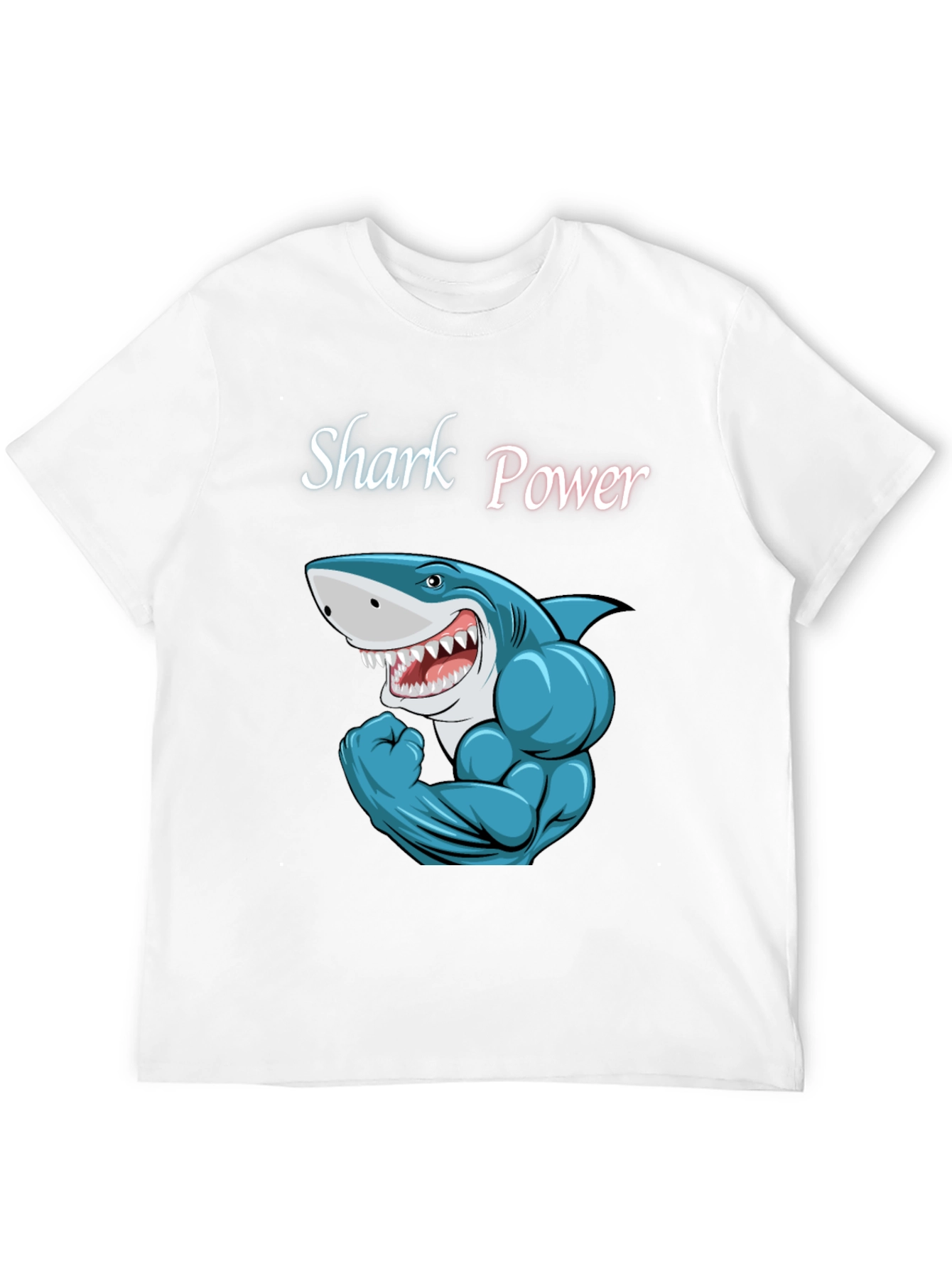 Black Shark Power Black T-Shirt - Muscular Cartoon Shark Design view 12