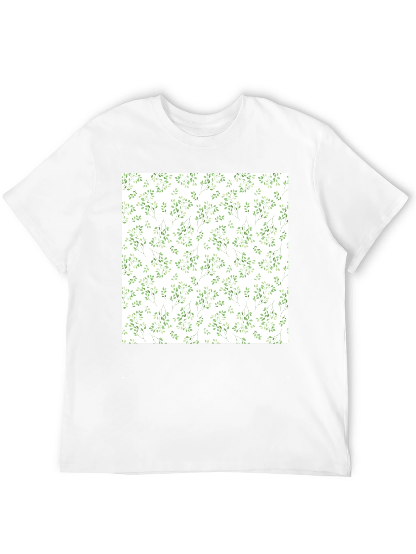 Black Green Leaves Patterned Black T-Shirt view 12